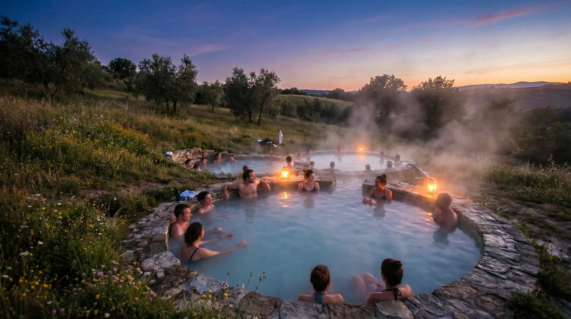 Terme libere al tramonto