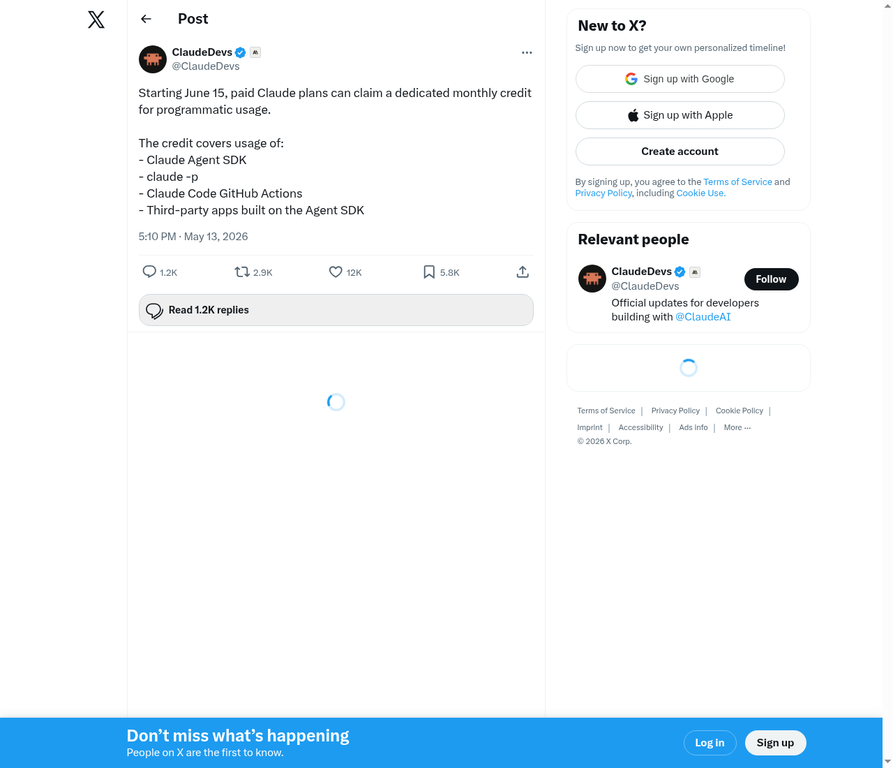Anthropic公式発表ツイート(@ClaudeDevs)