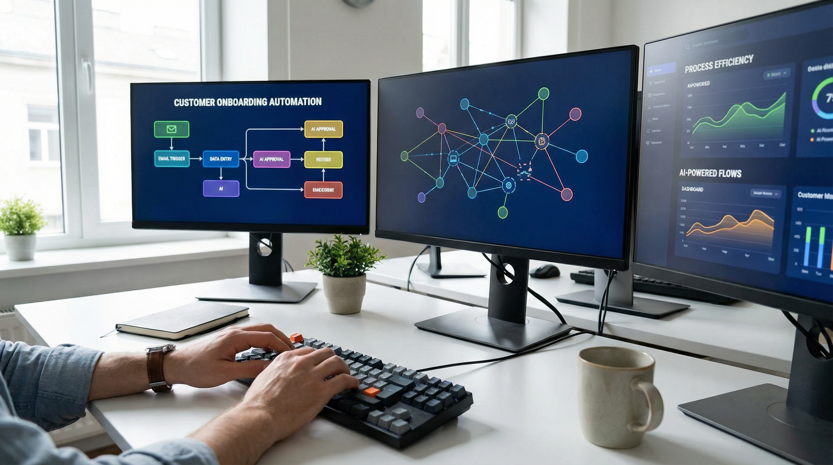 Workflow automation screens showing process flows Workflow automation screens showing process flows