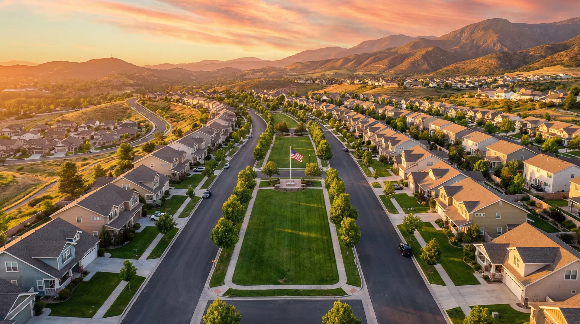Aerial view of military housing neighborhood