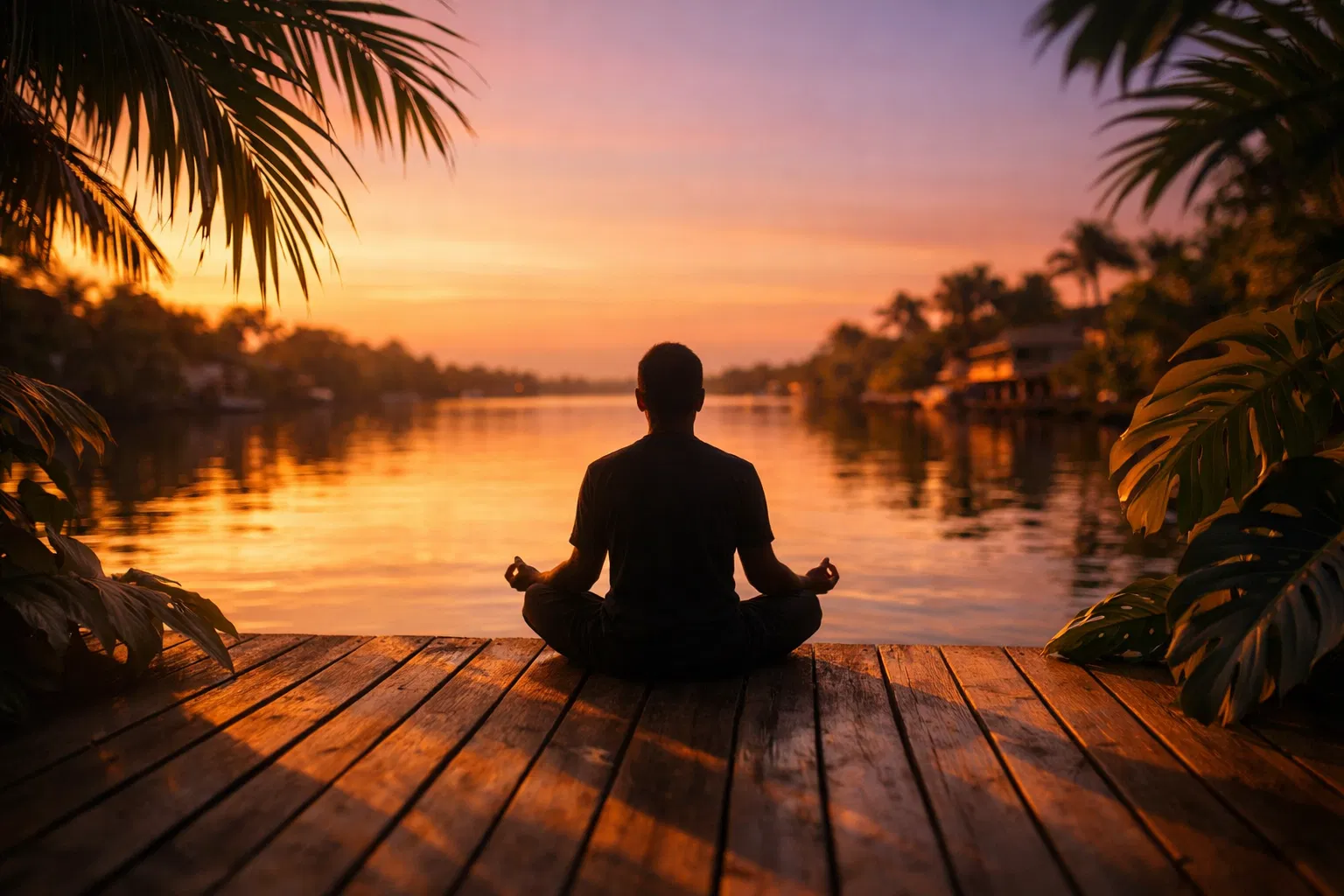 Riverside meditation at sunset