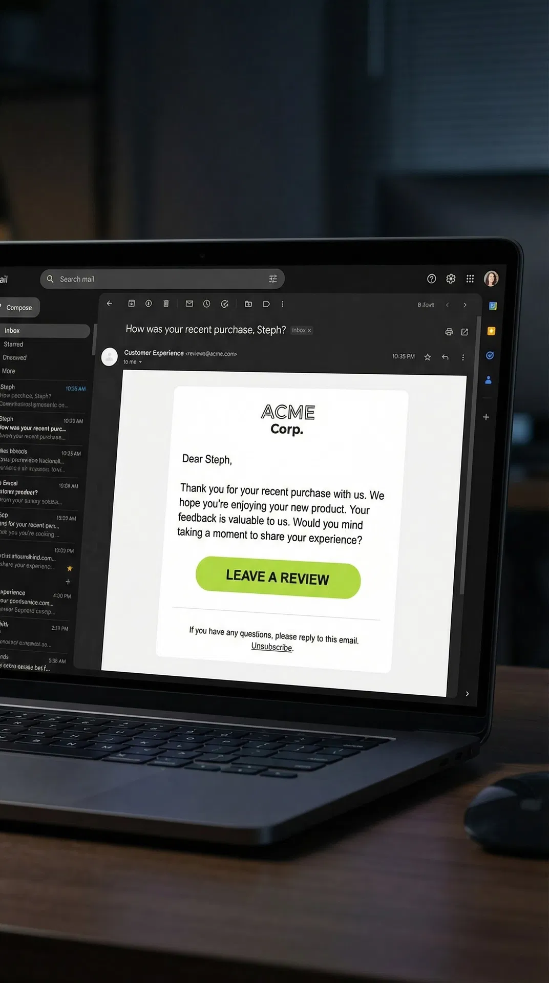 Email review request mockup