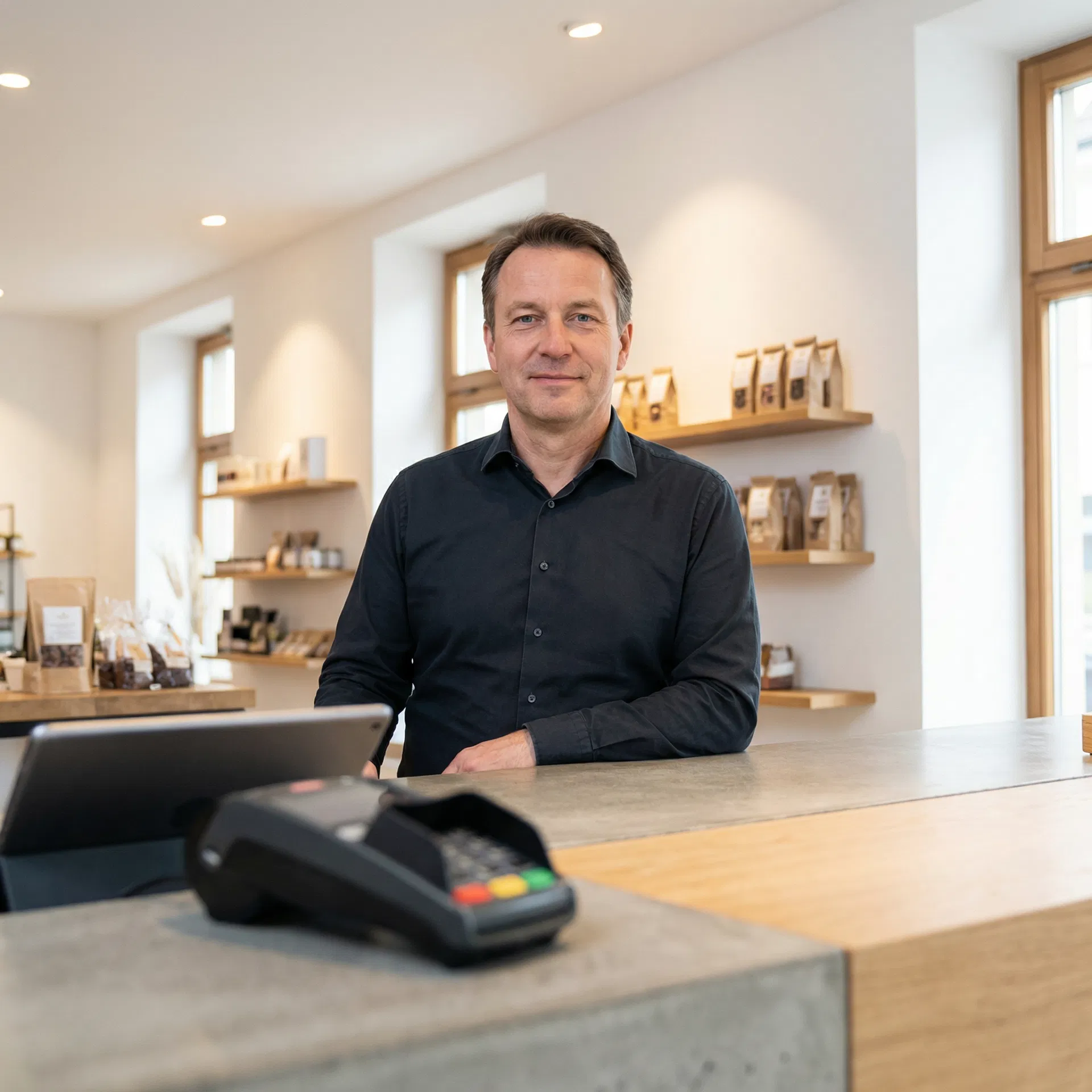 Zufriedener Geschäftsinhaber