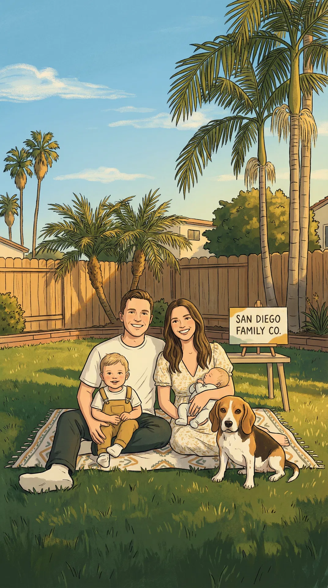 Family with dogs in San Diego backyard