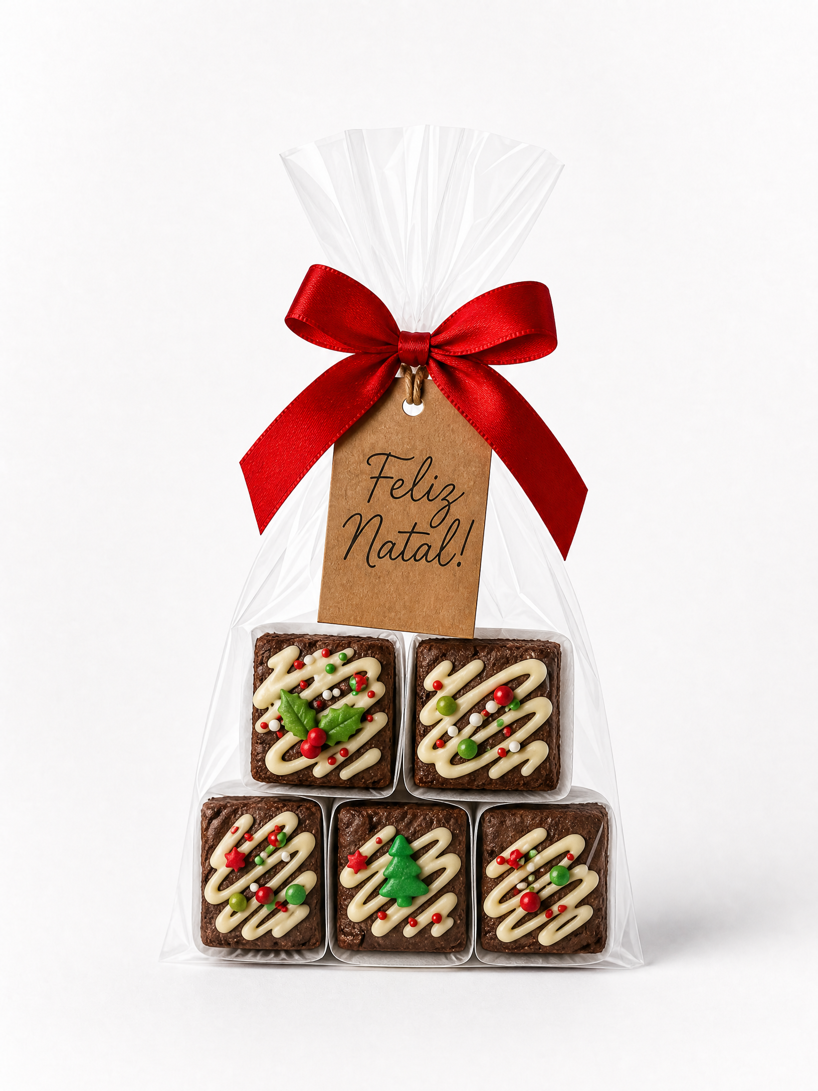 Sacolinha transparente com mini brownies natalinos