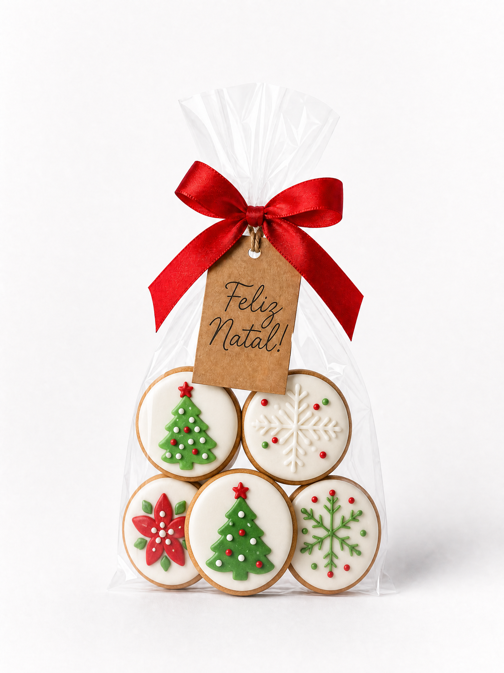 Sacolinha transparente com cookies redondos decorados