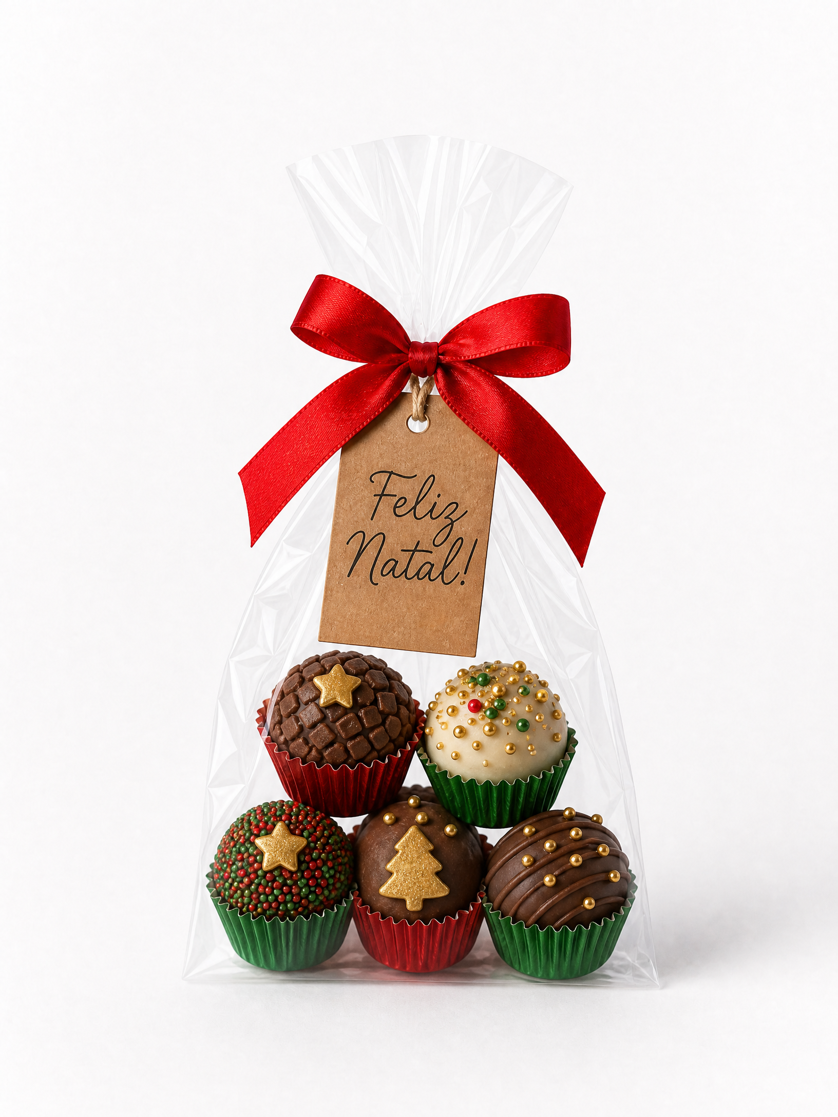 Sacolinha transparente com brigadeiros gourmet de Natal