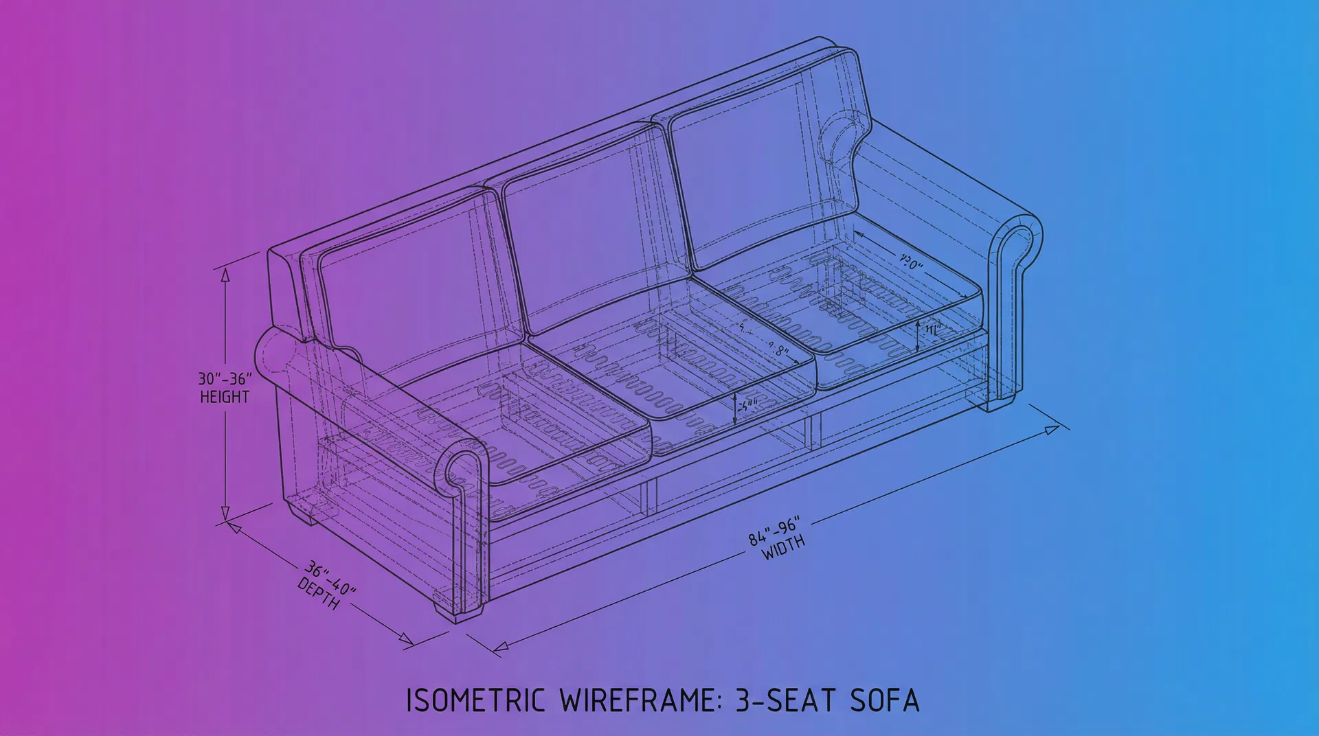 Wireframe diagram of Standard Sofa (3-Seat)
