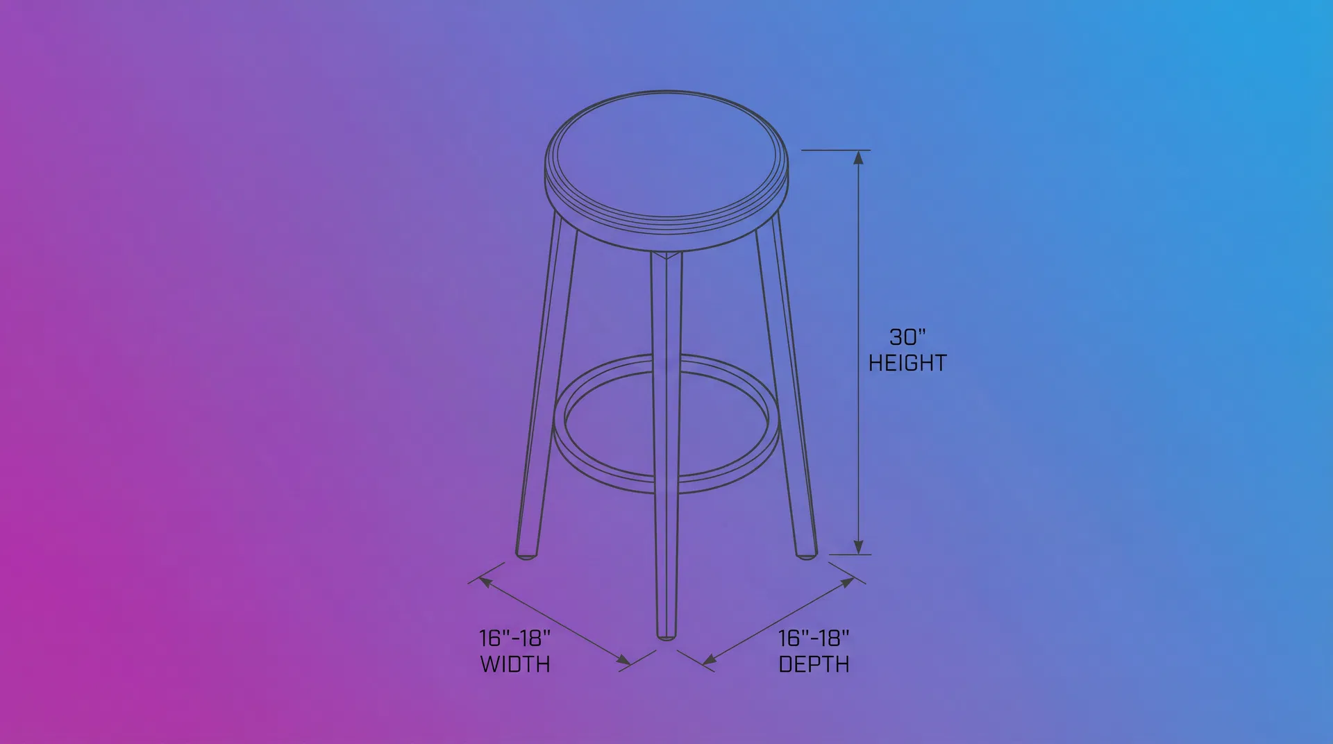 Wireframe diagram of Bar Stool (Standard)