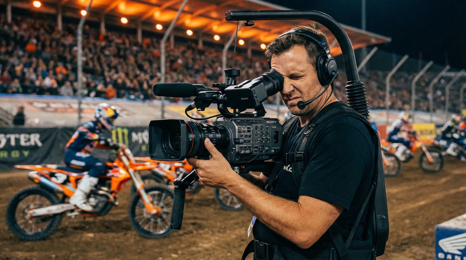 Professional filmmaker at motorsports event