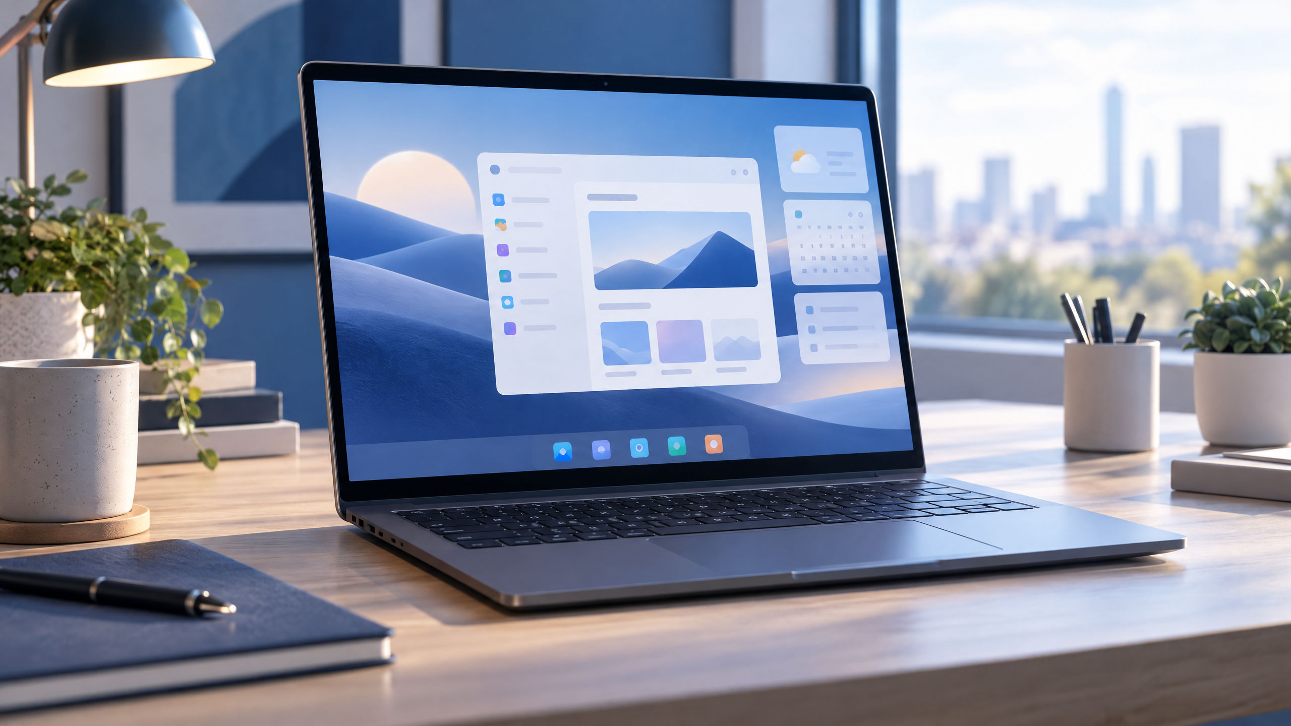 Conceptual illustration of a laptop showing a generic next-generation desktop interface