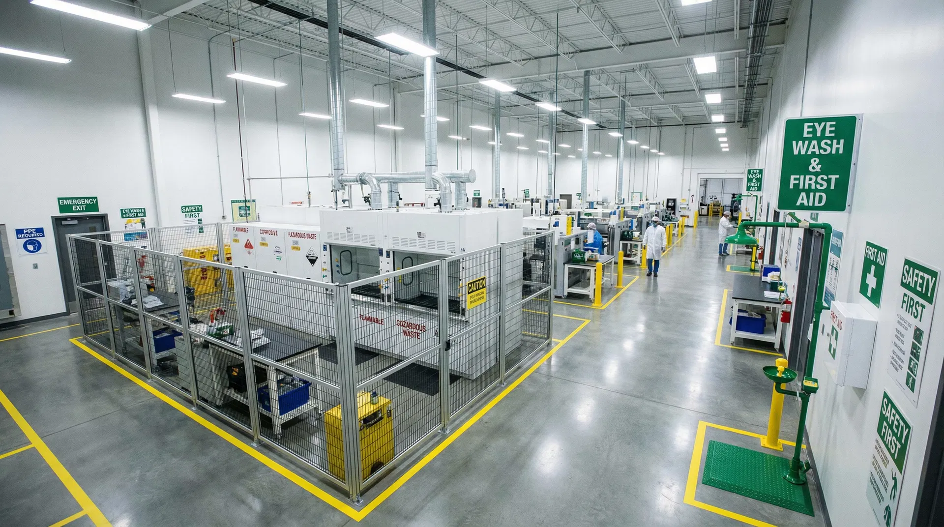 Canadian workplace safety environment with proper hazardous materials handling procedures