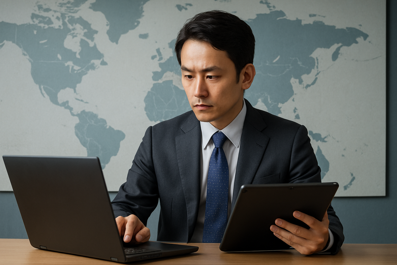 情報を収集する駐在員