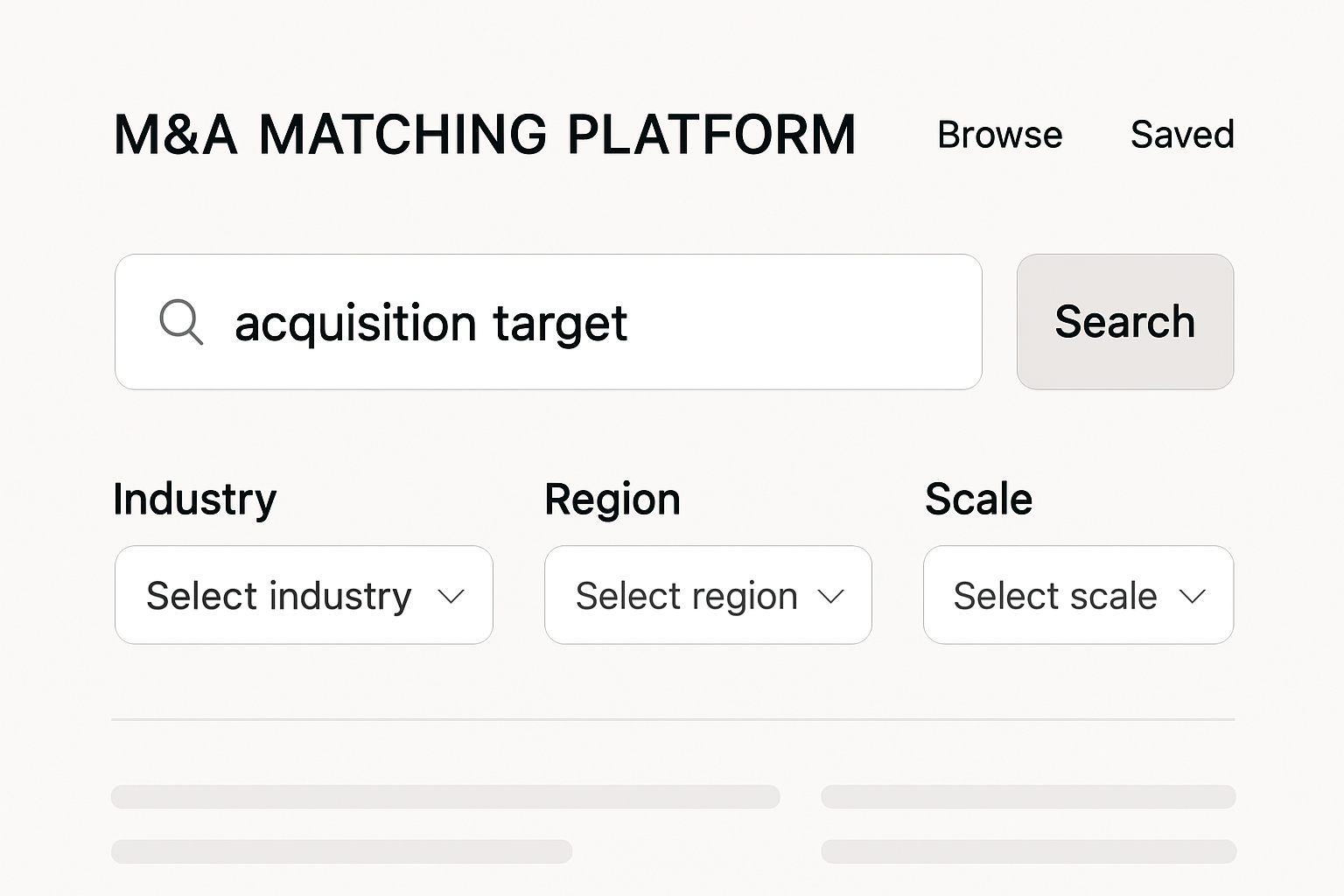 M&Aマッチングプラットフォームの検索画面