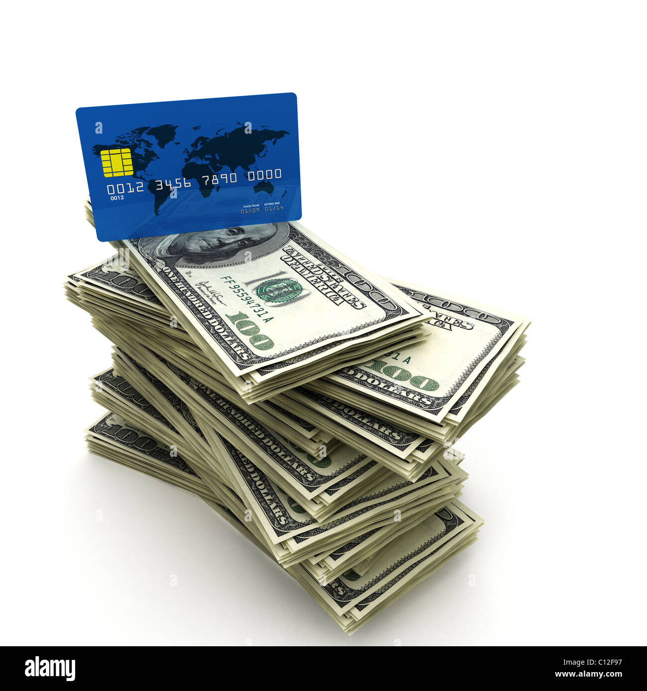 Credit card on a stack of money