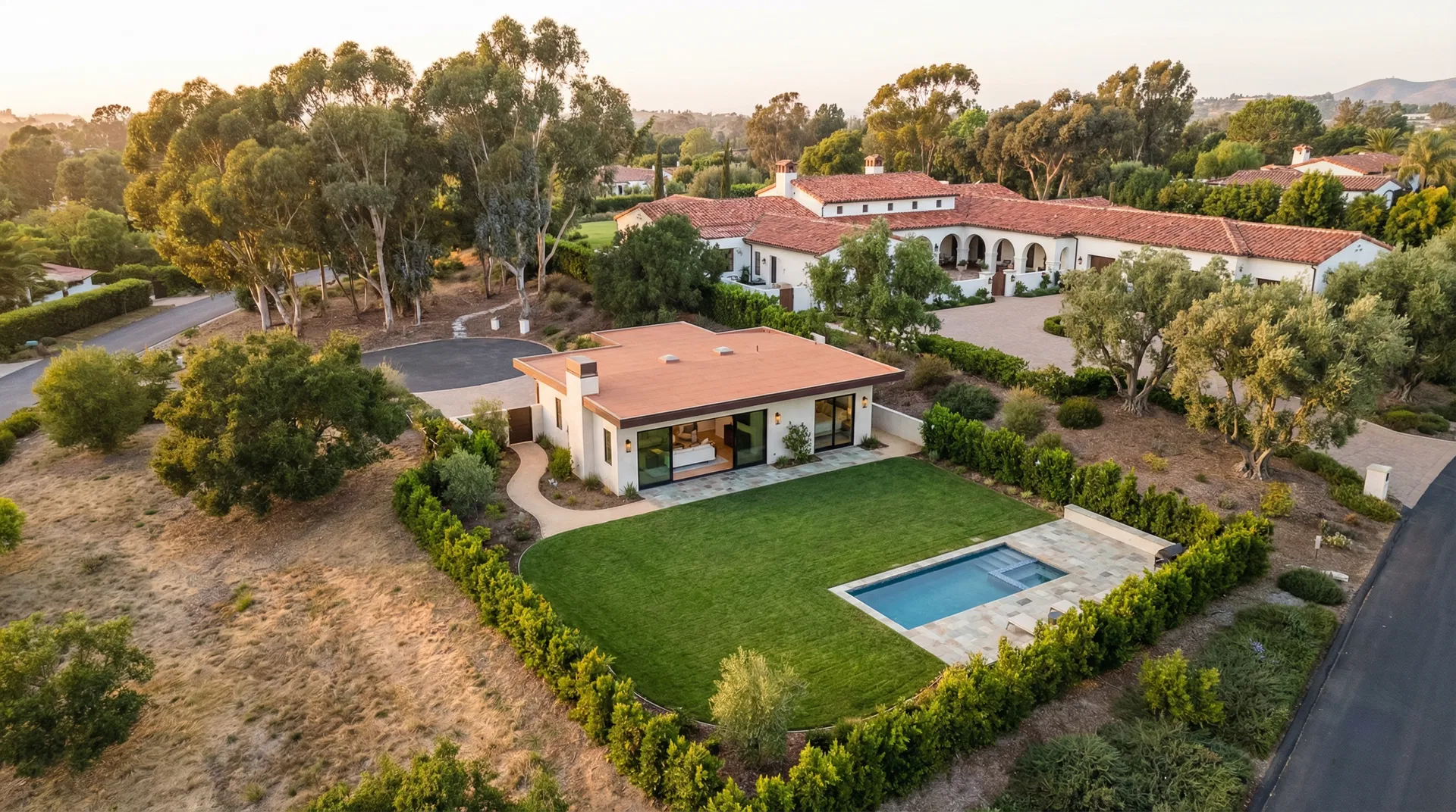 Aerial view of ADU estate in Rancho Santa Fe