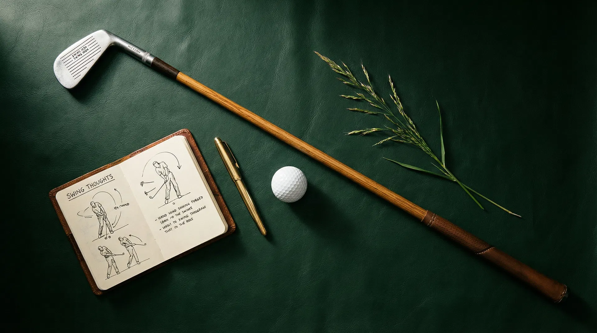 Golf instruction materials flat lay