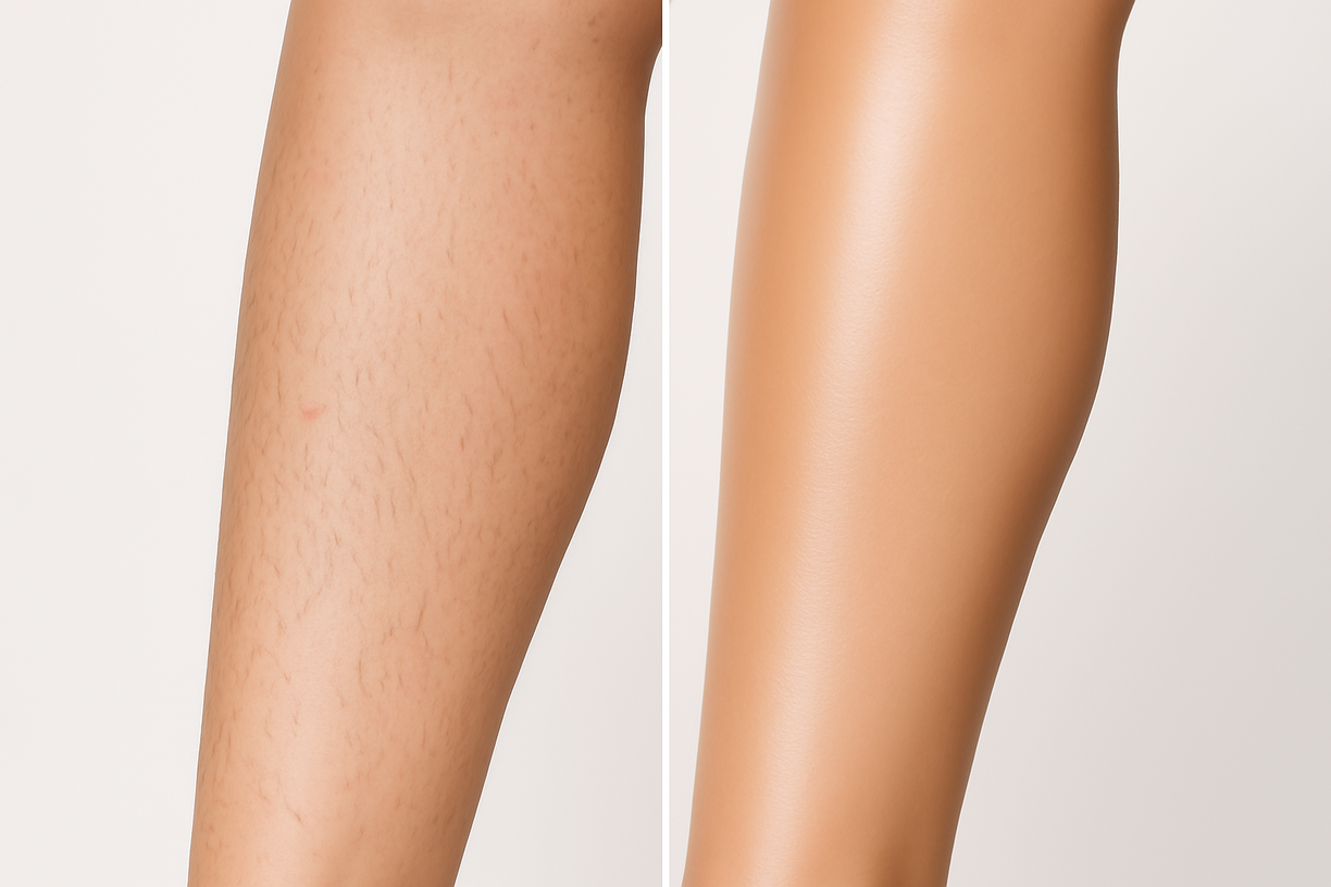 Antes y después del uso del spray depilatorio