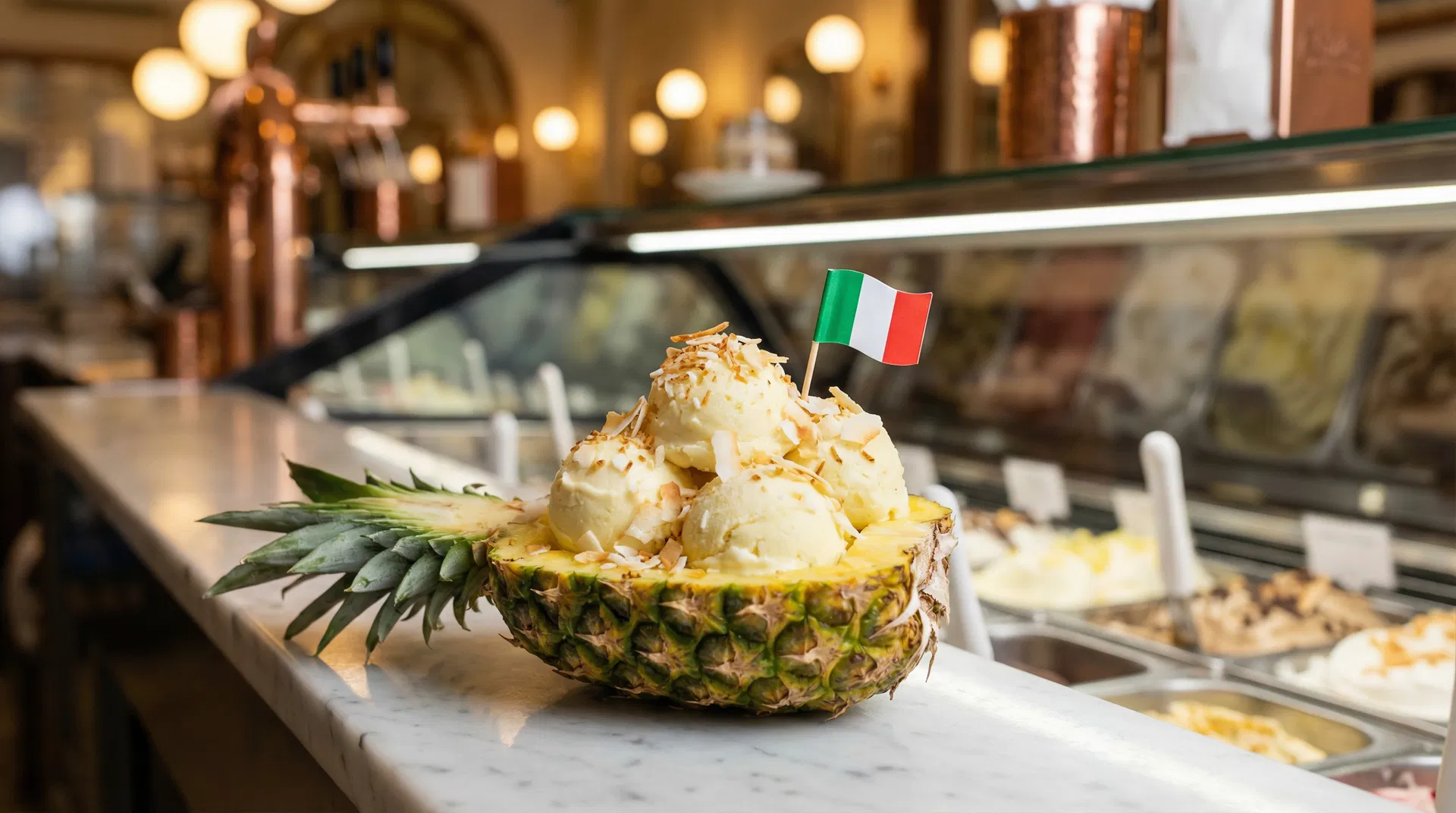 Gelato all'ananas nella gelateria del borgo