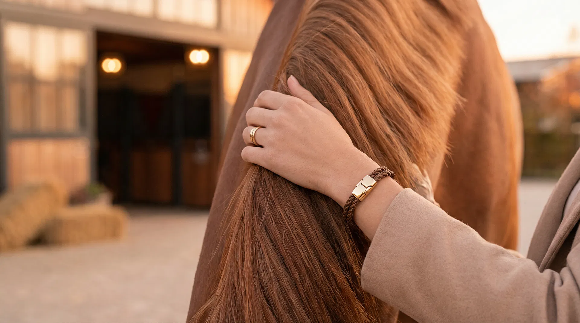 Bijou en crin de cheval porté par une cavalière