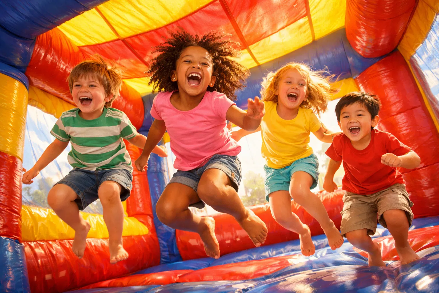Kids playing in bounce house