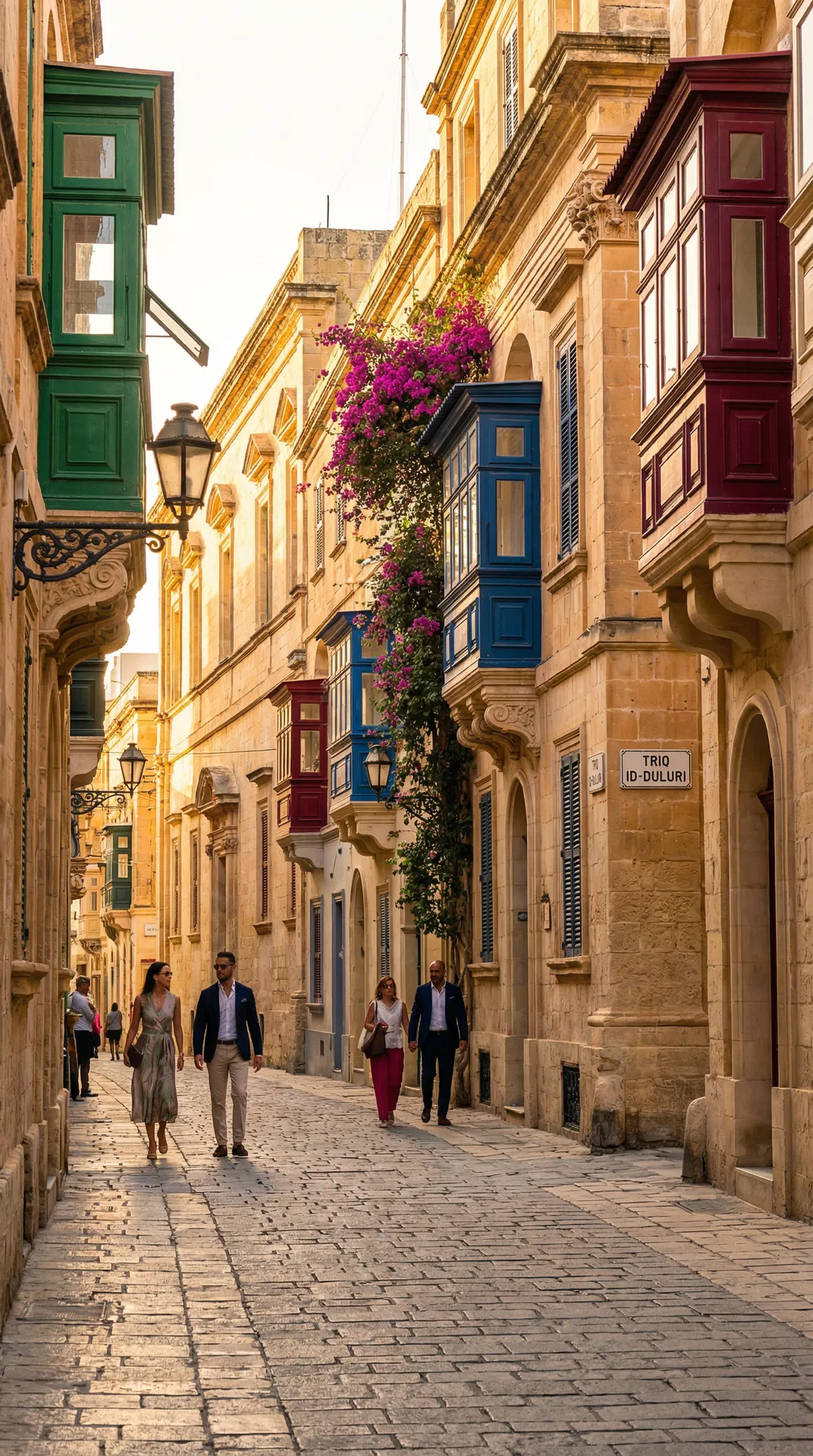 Historic streets of Valletta with colorful balconies