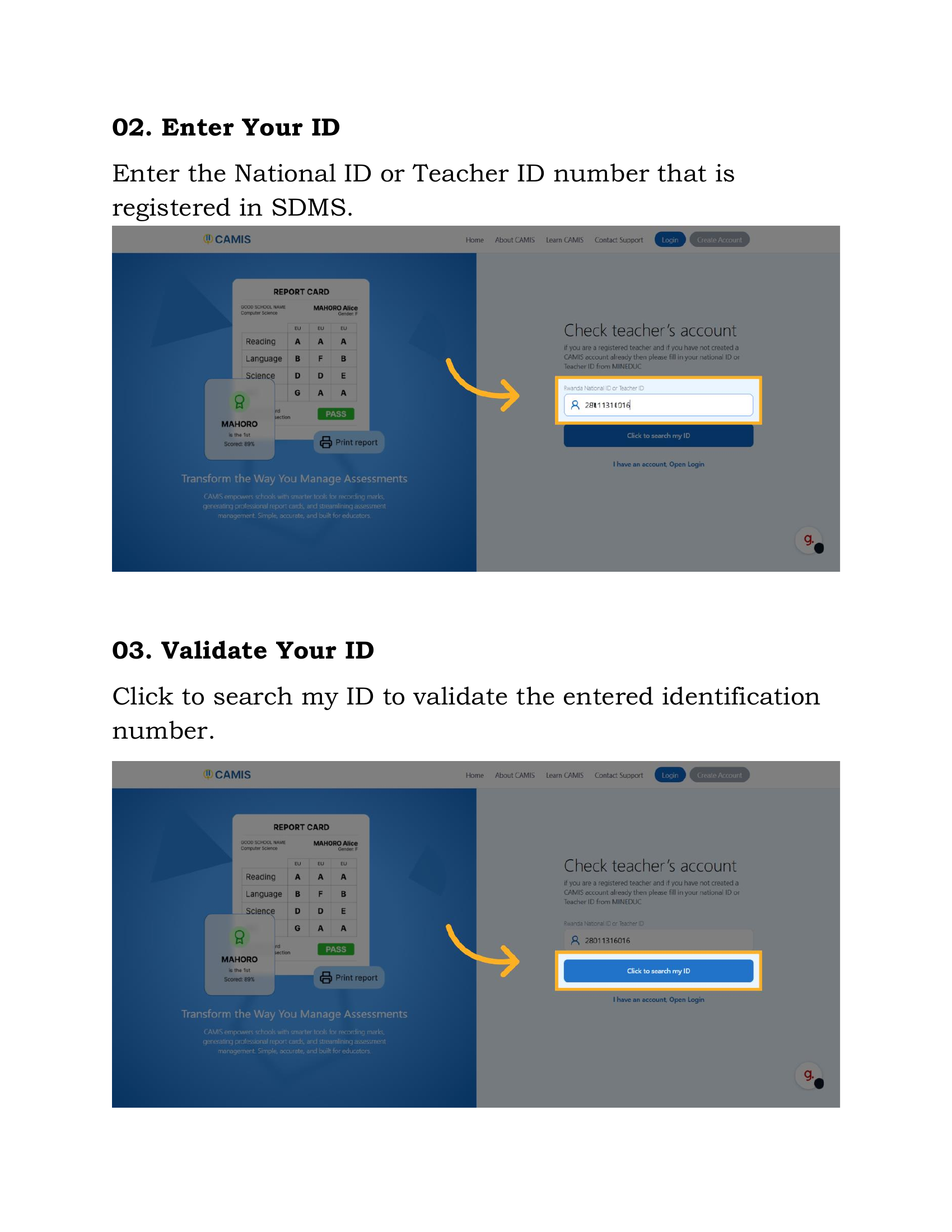 Enter and Validate Your ID