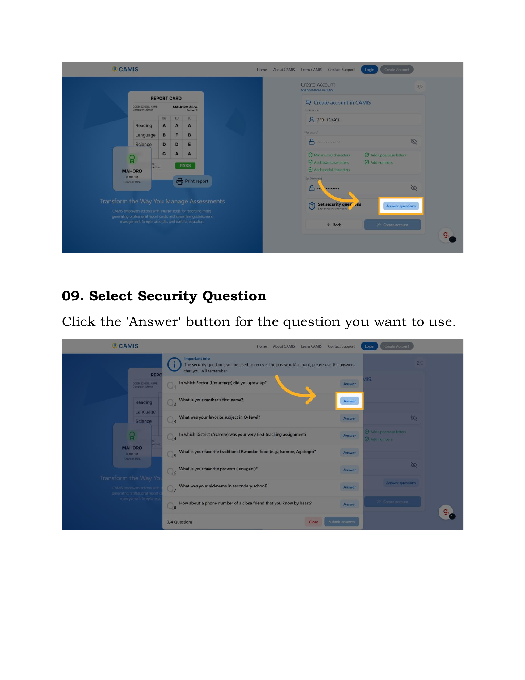Select Security Question