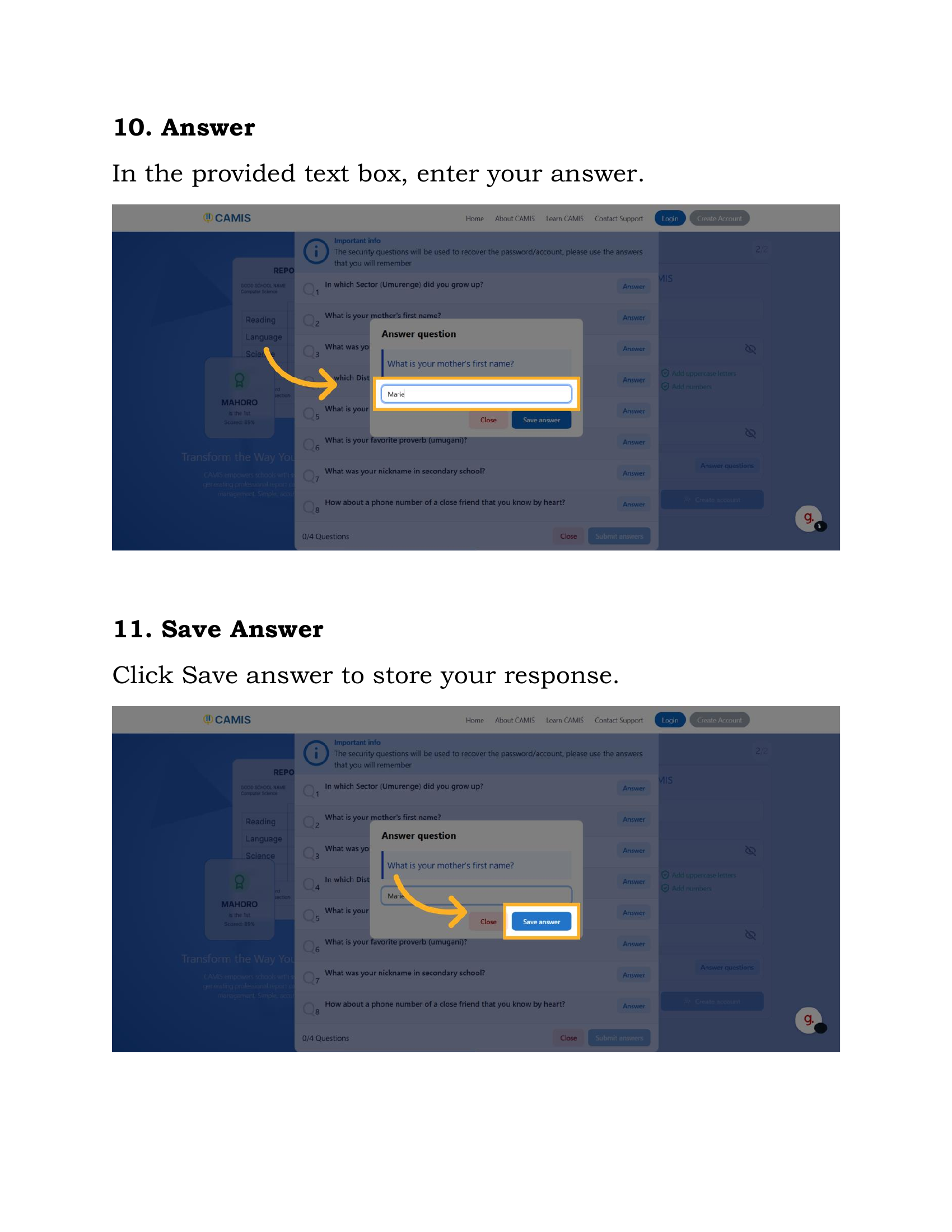 Answer and Save Answer