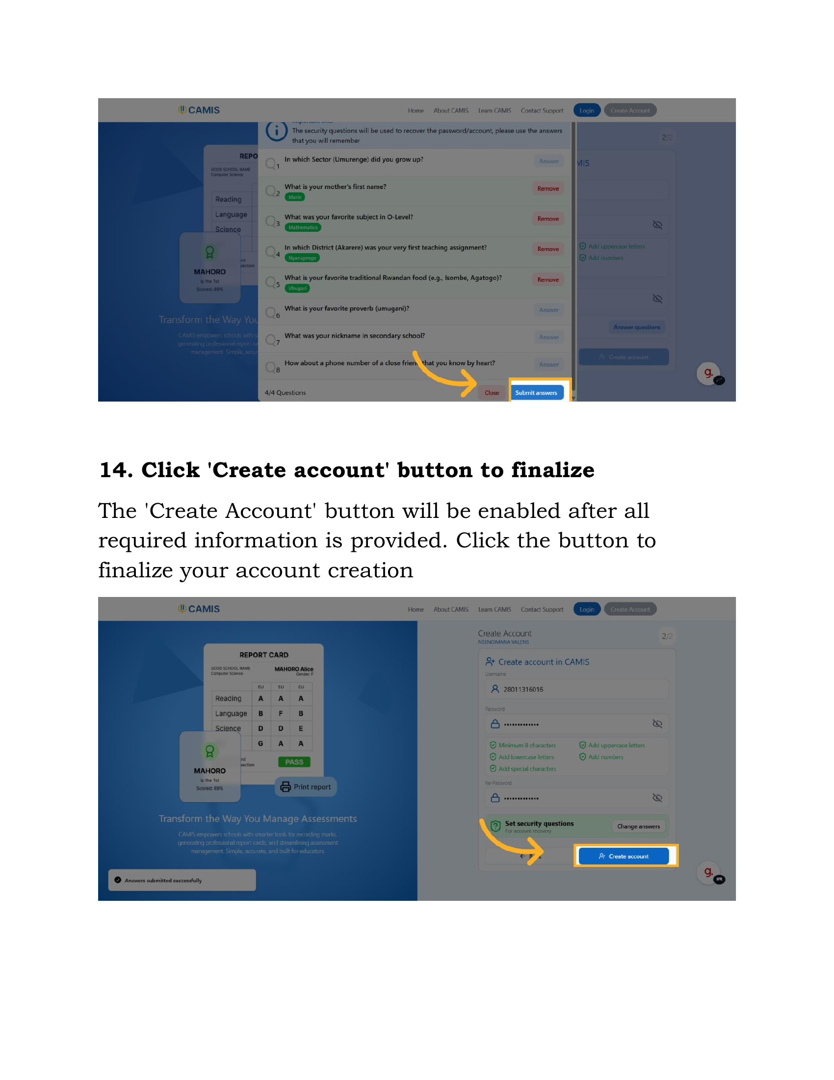 Click 'Create account' button to finalize