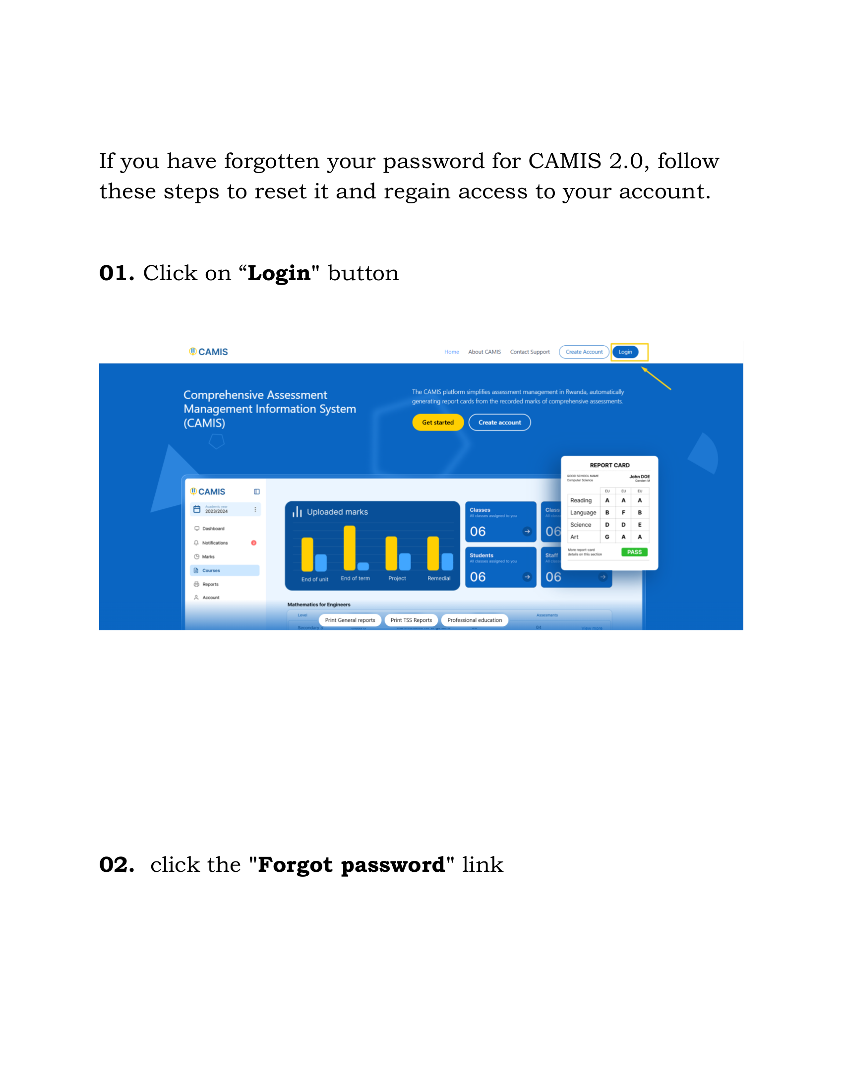 Click Login and Forgot Password