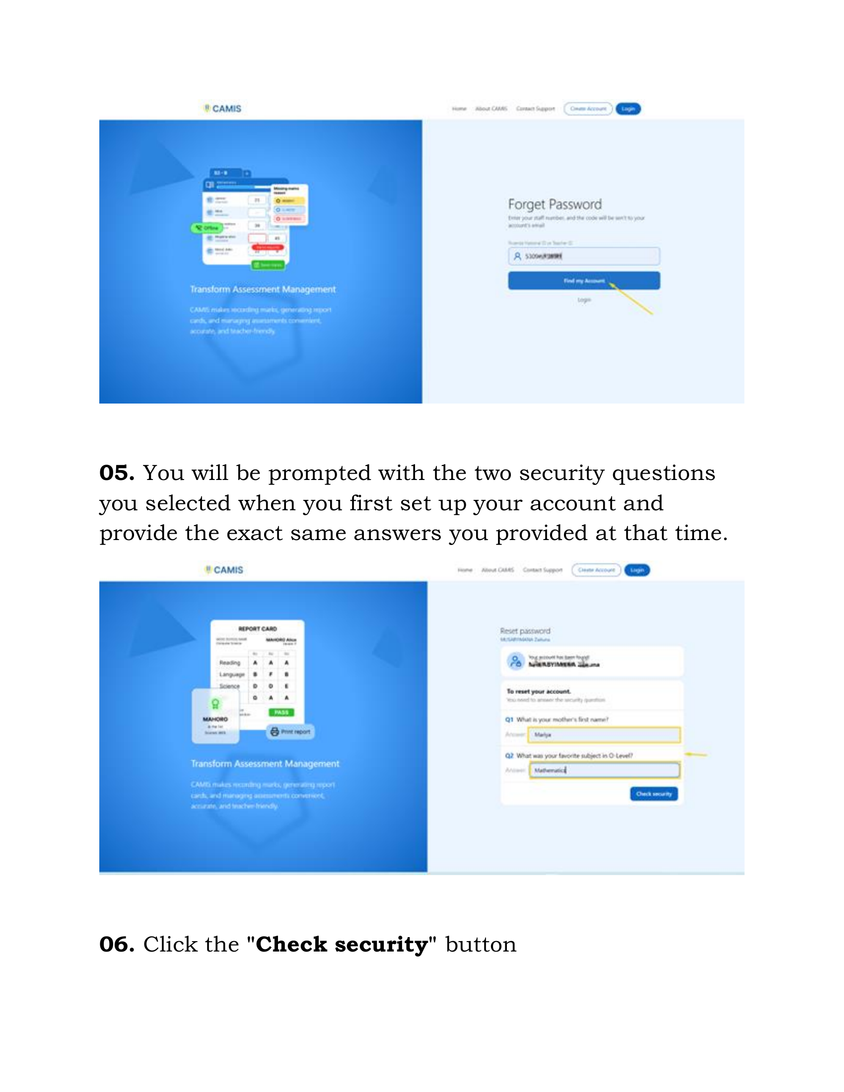 Answer Security Questions
