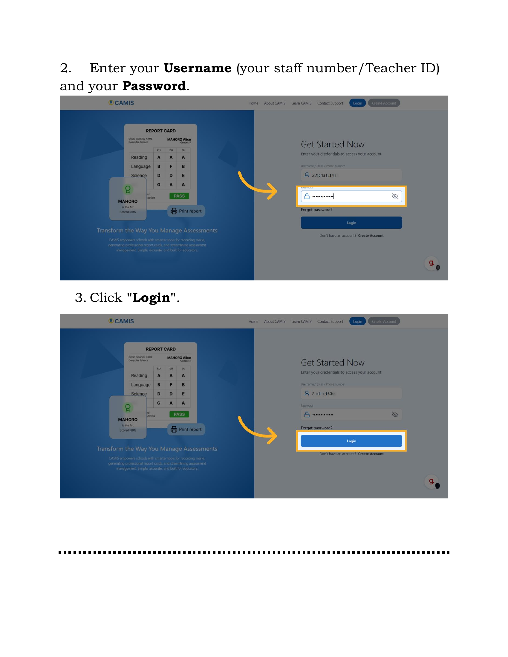 Enter Credentials and Login