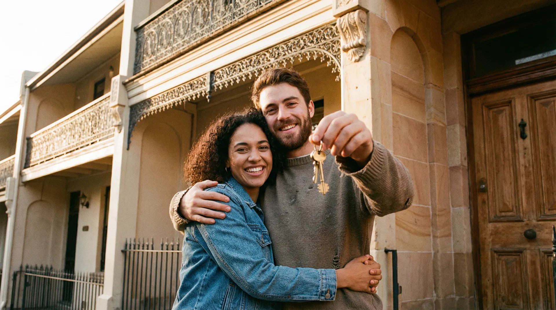 Happy couple with keys to their new rental