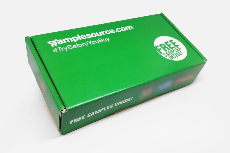 A typical SampleSource box filled with various free product samples.