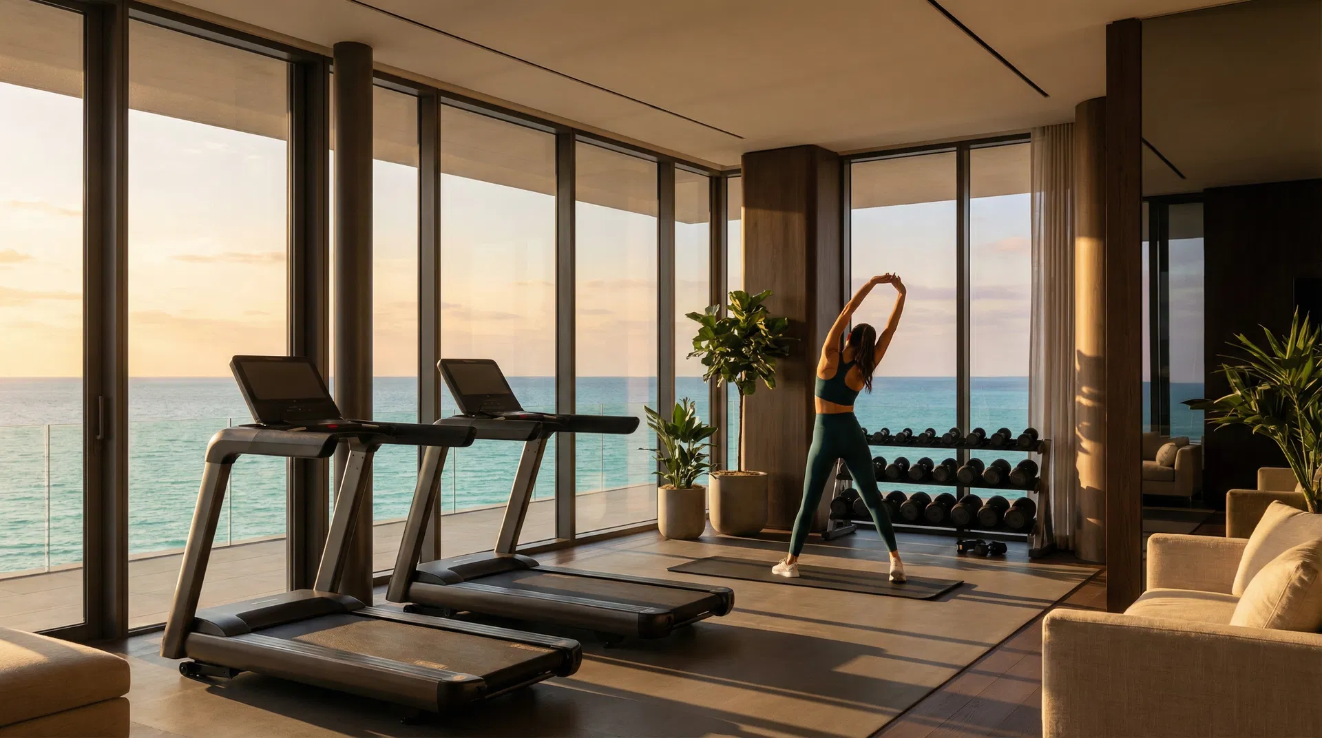 Luxury wellness gym with ocean view