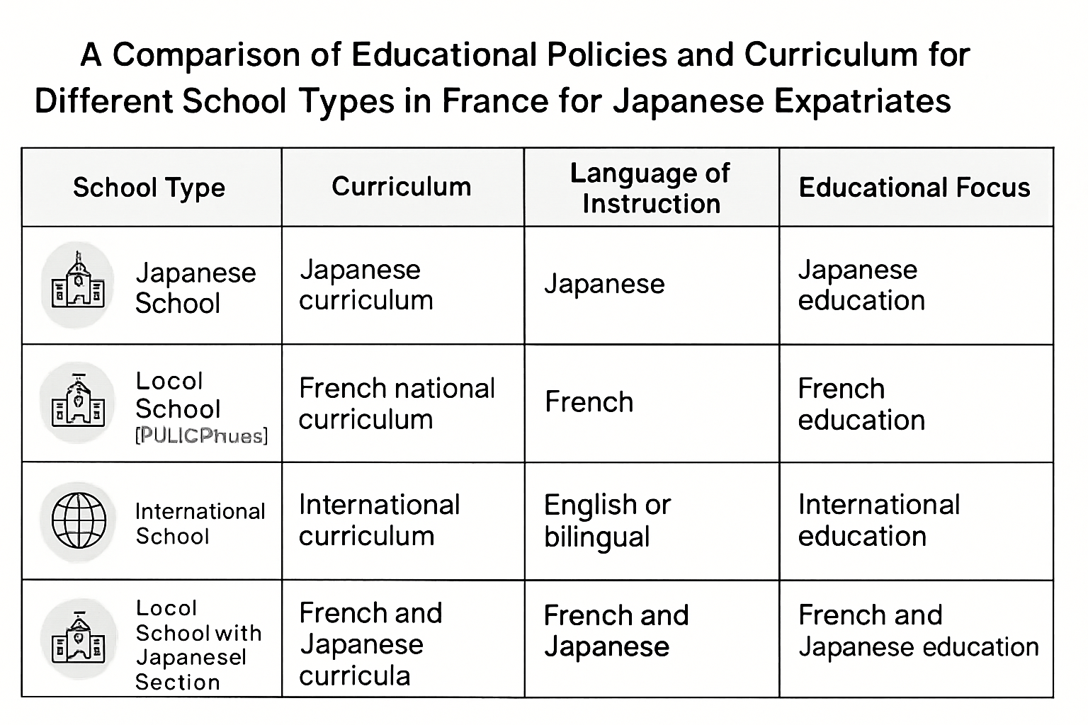 教育方針と授業内容の比較表