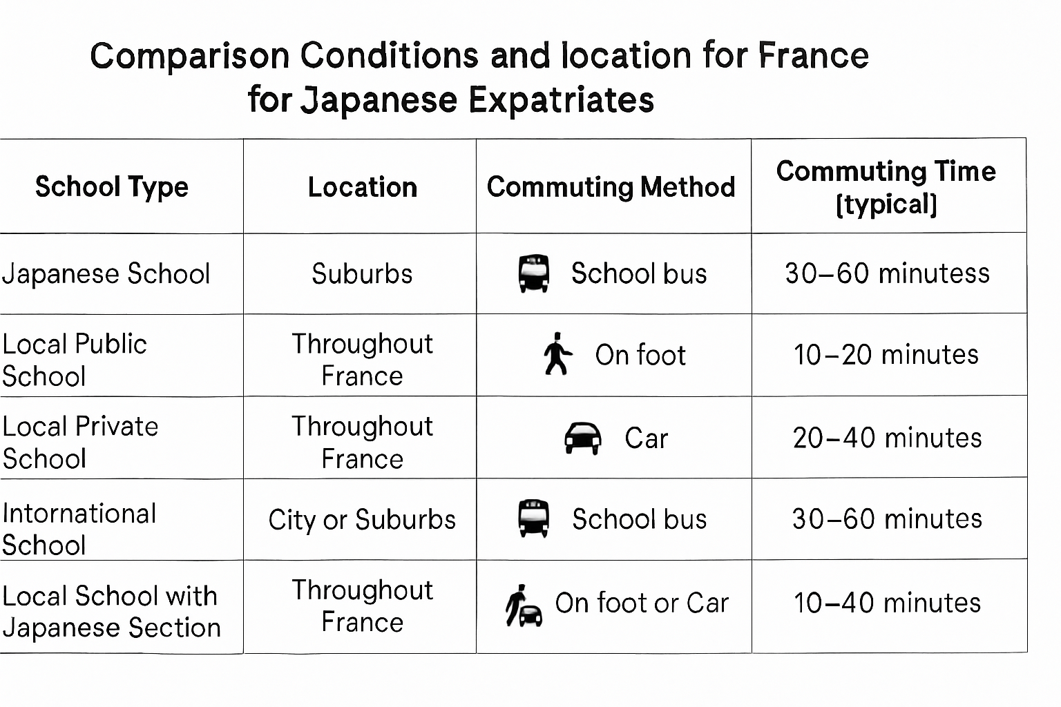 通学条件と立地の比較表