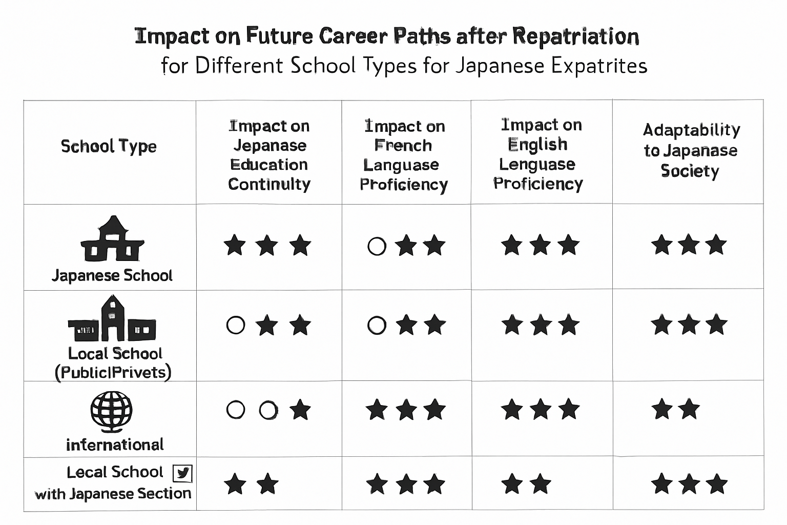帰国後の進路への影響比較表