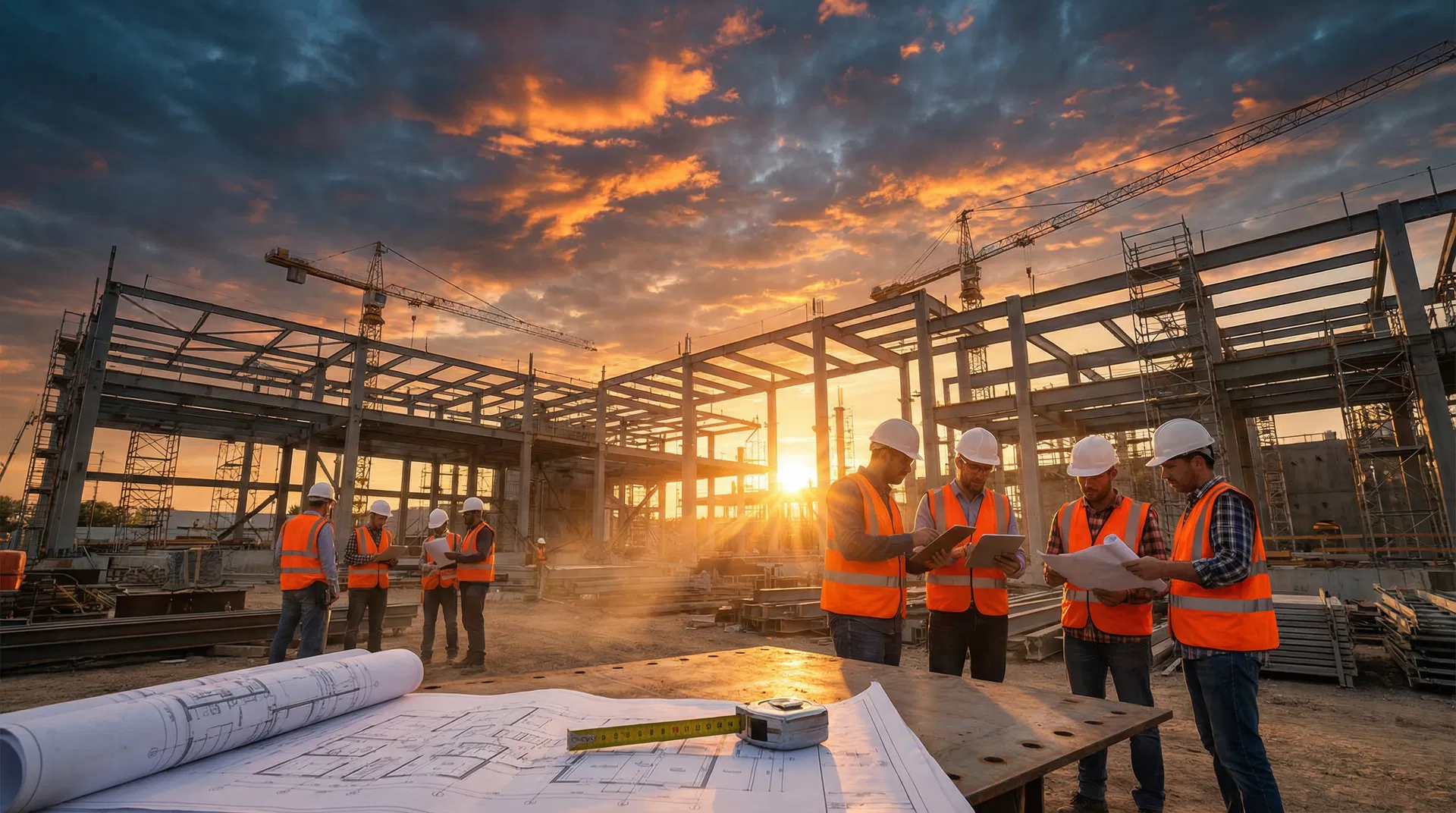 Construction site at golden hour
