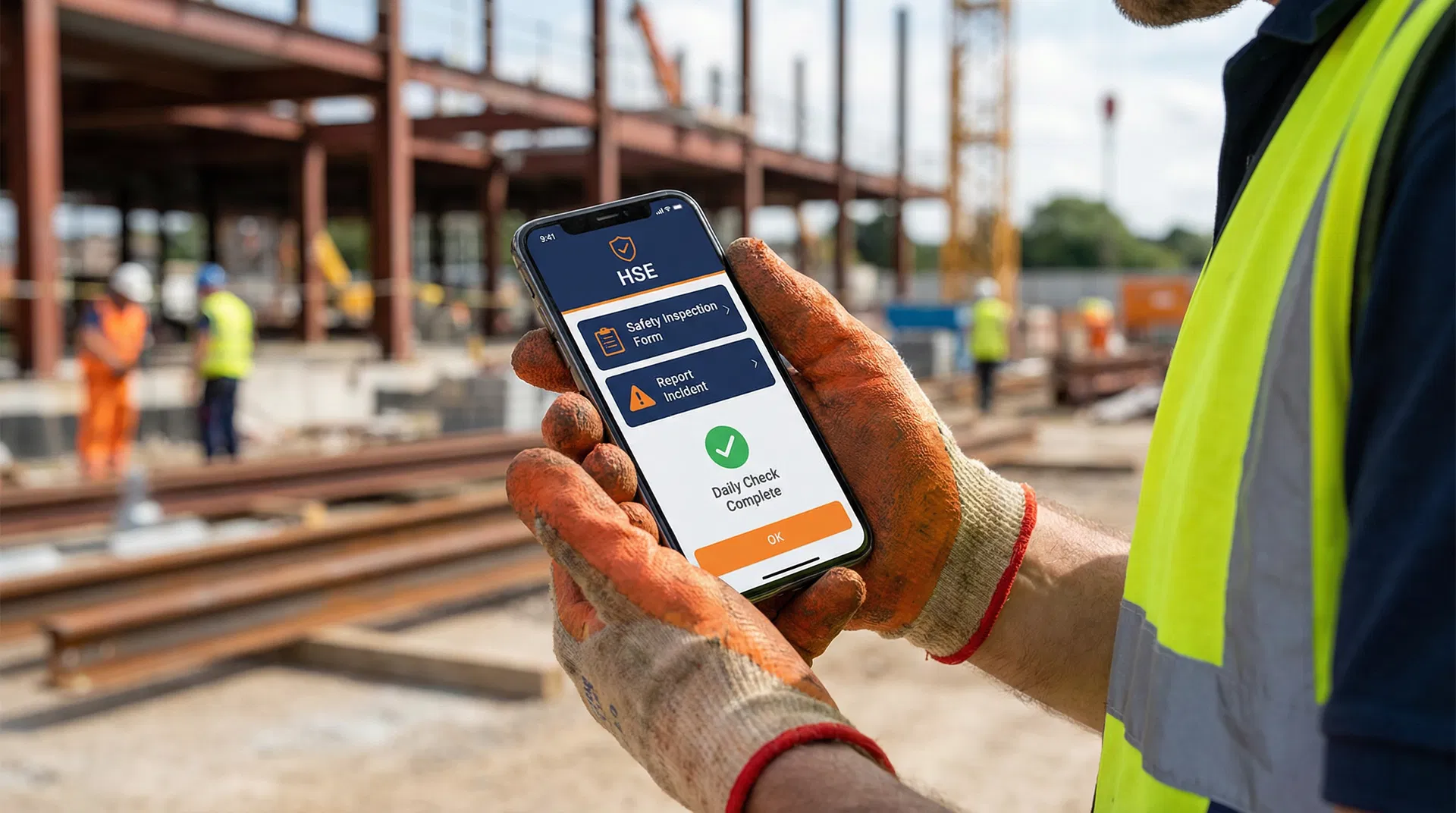 Mobile HSE application in use on construction site