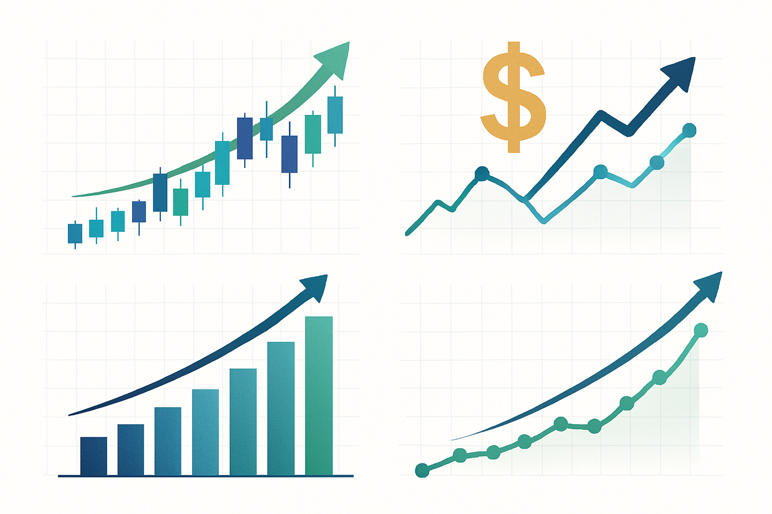 Stock market charts showing upward trends