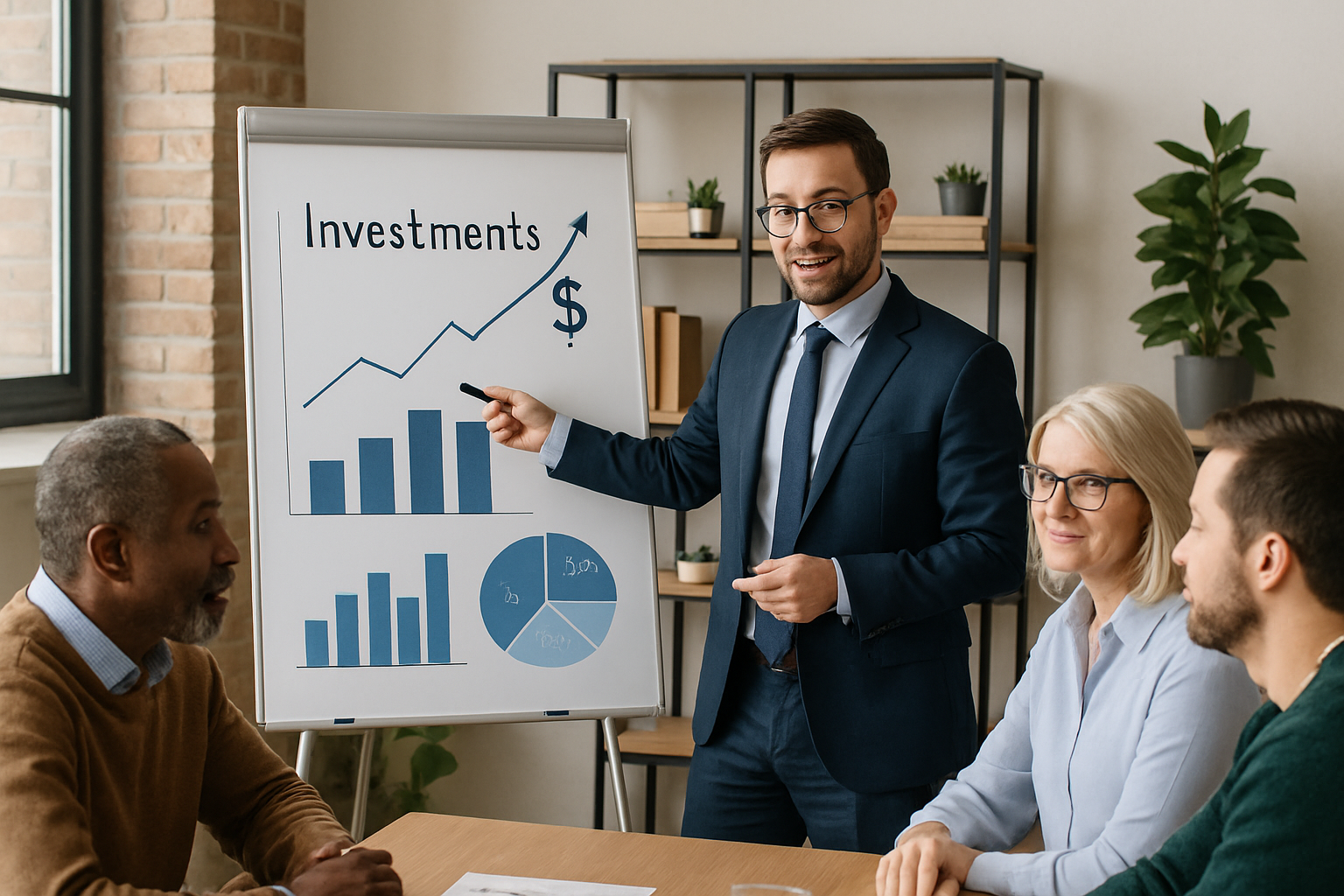 Professional financial advisor explaining investment concepts