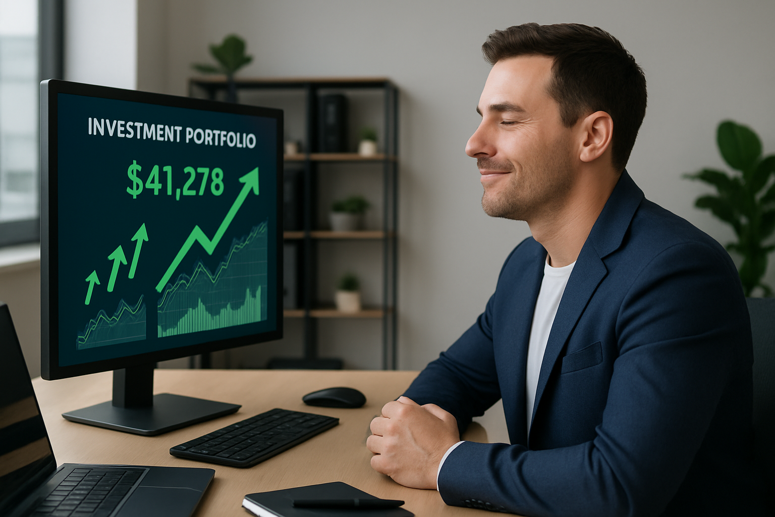 Person confidently looking at investment portfolio