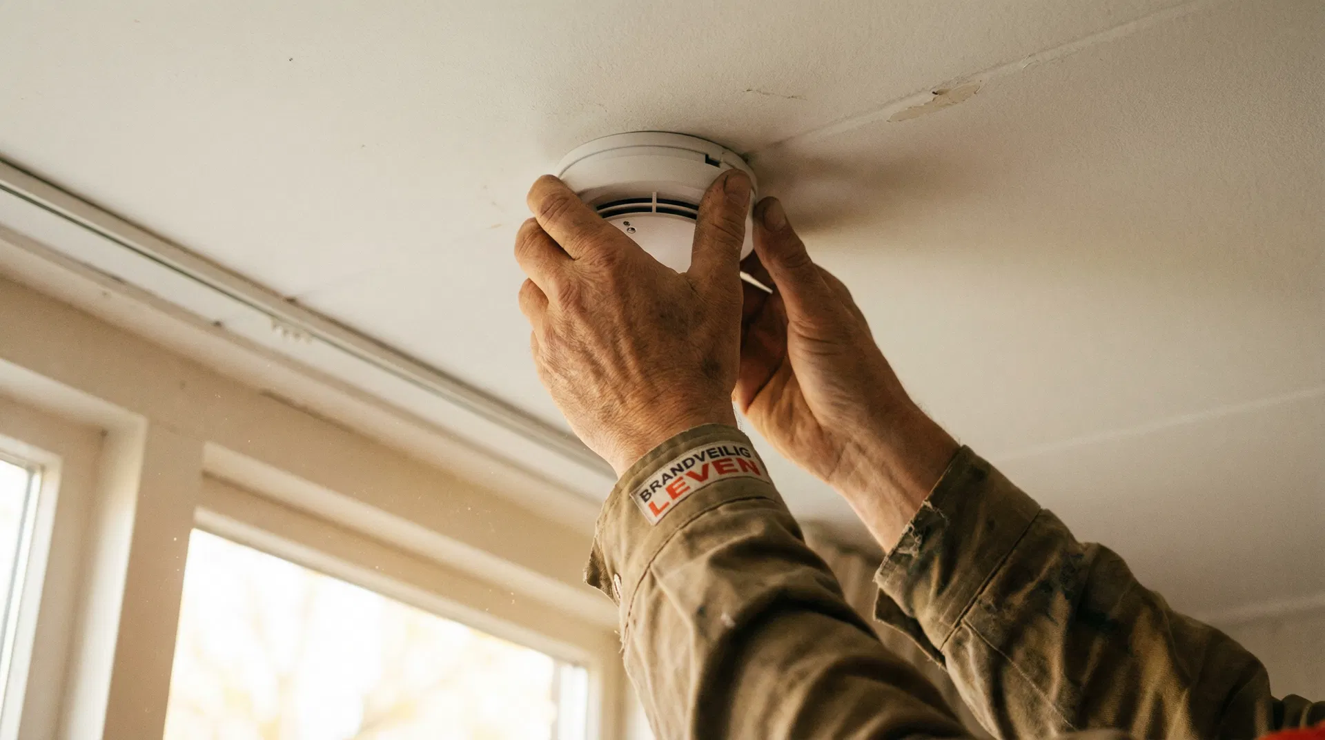 Vrijwilliger plaatst rookmelder in woning