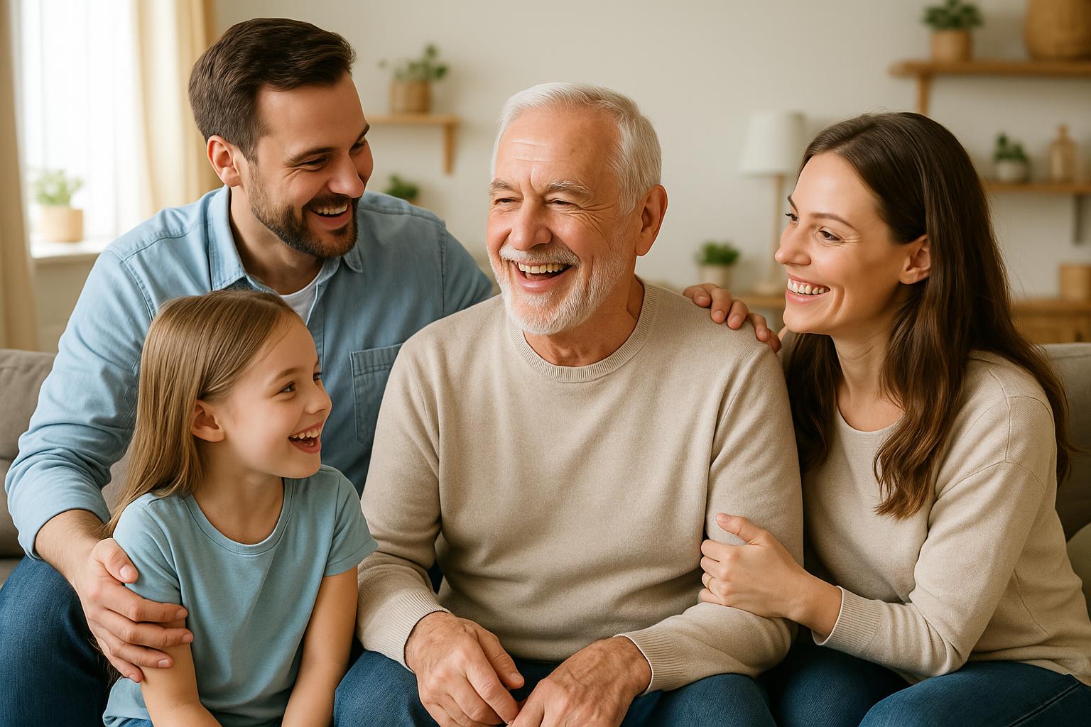 Família feliz com idoso