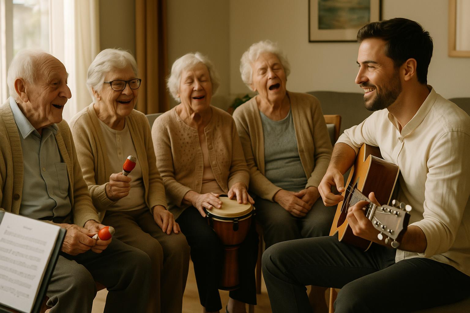 Sessão de musicoterapia com idosos