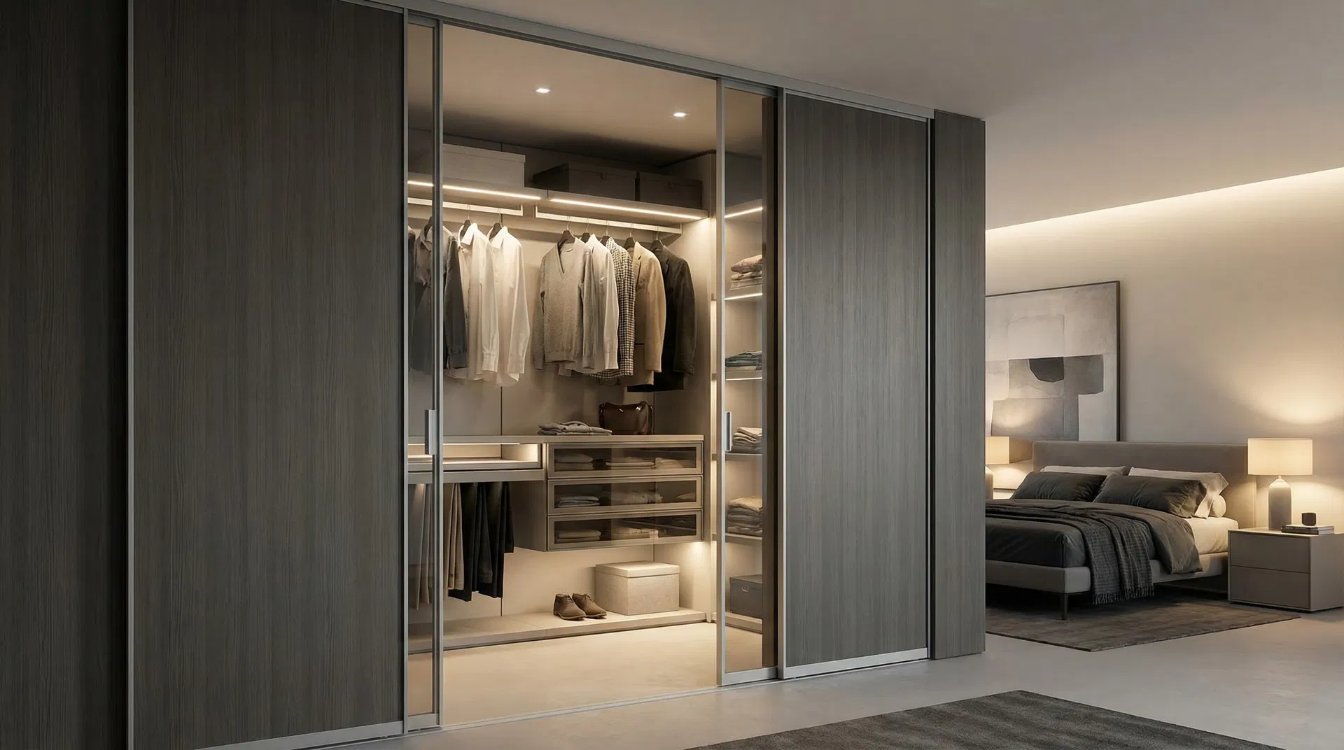 Dressing avec portes coulissantes grises