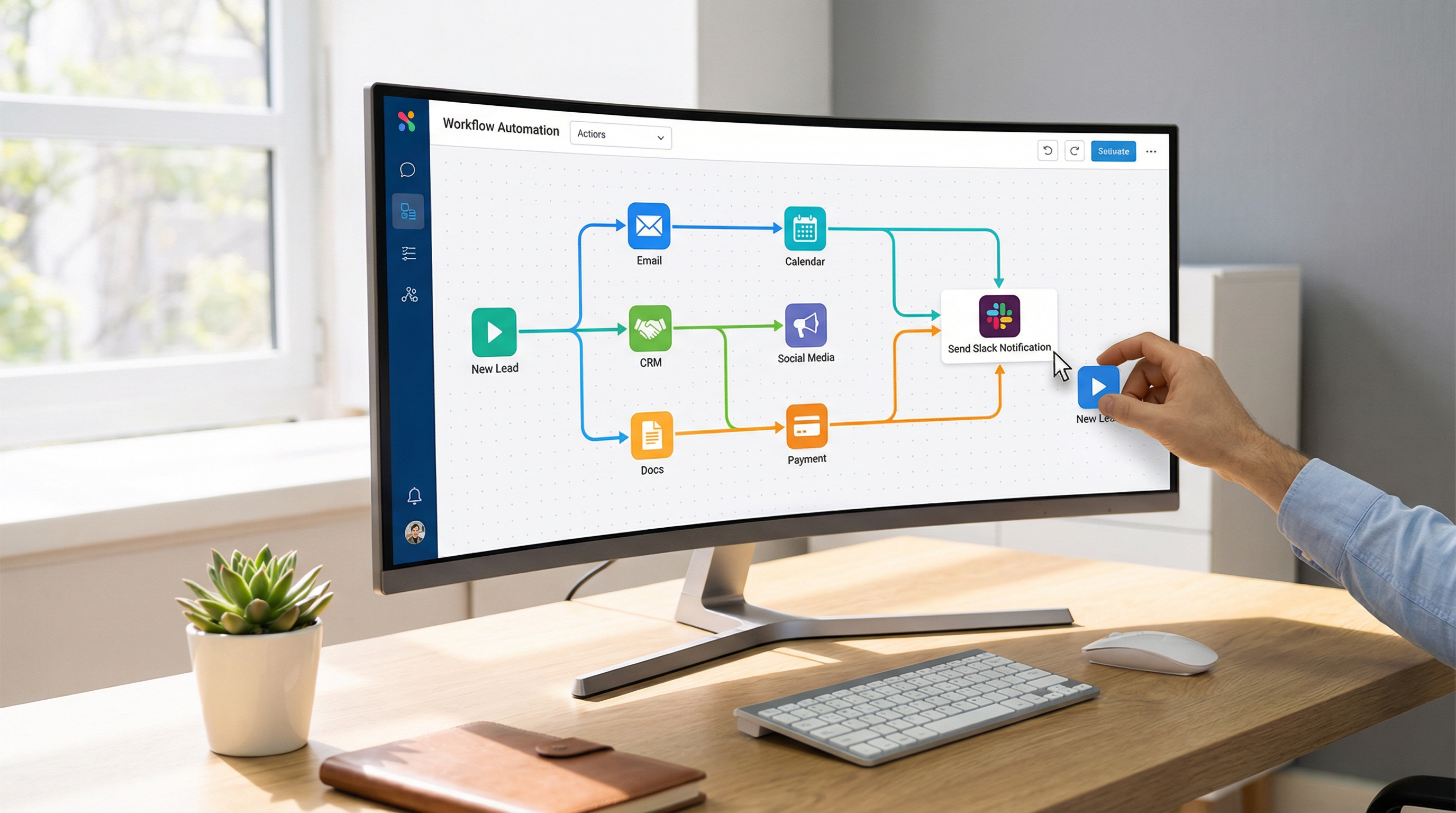 Workflow automation diagram on a computer screen. Workflow automation diagram on a computer screen.