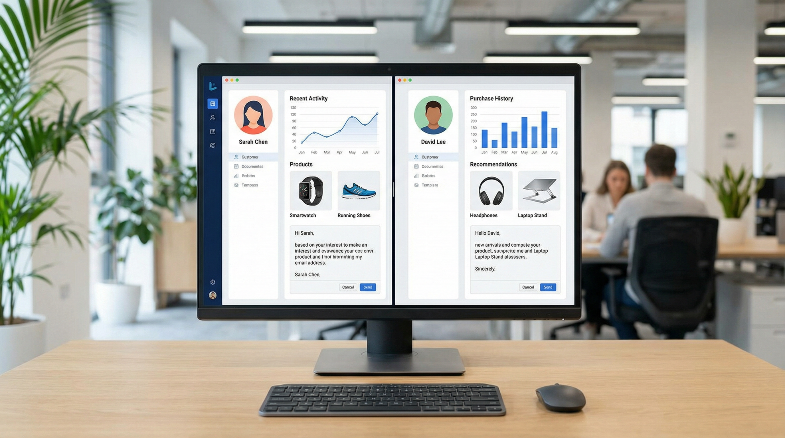 Personalized marketing dashboard showing customer profiles. Personalized marketing dashboard showing customer profiles.